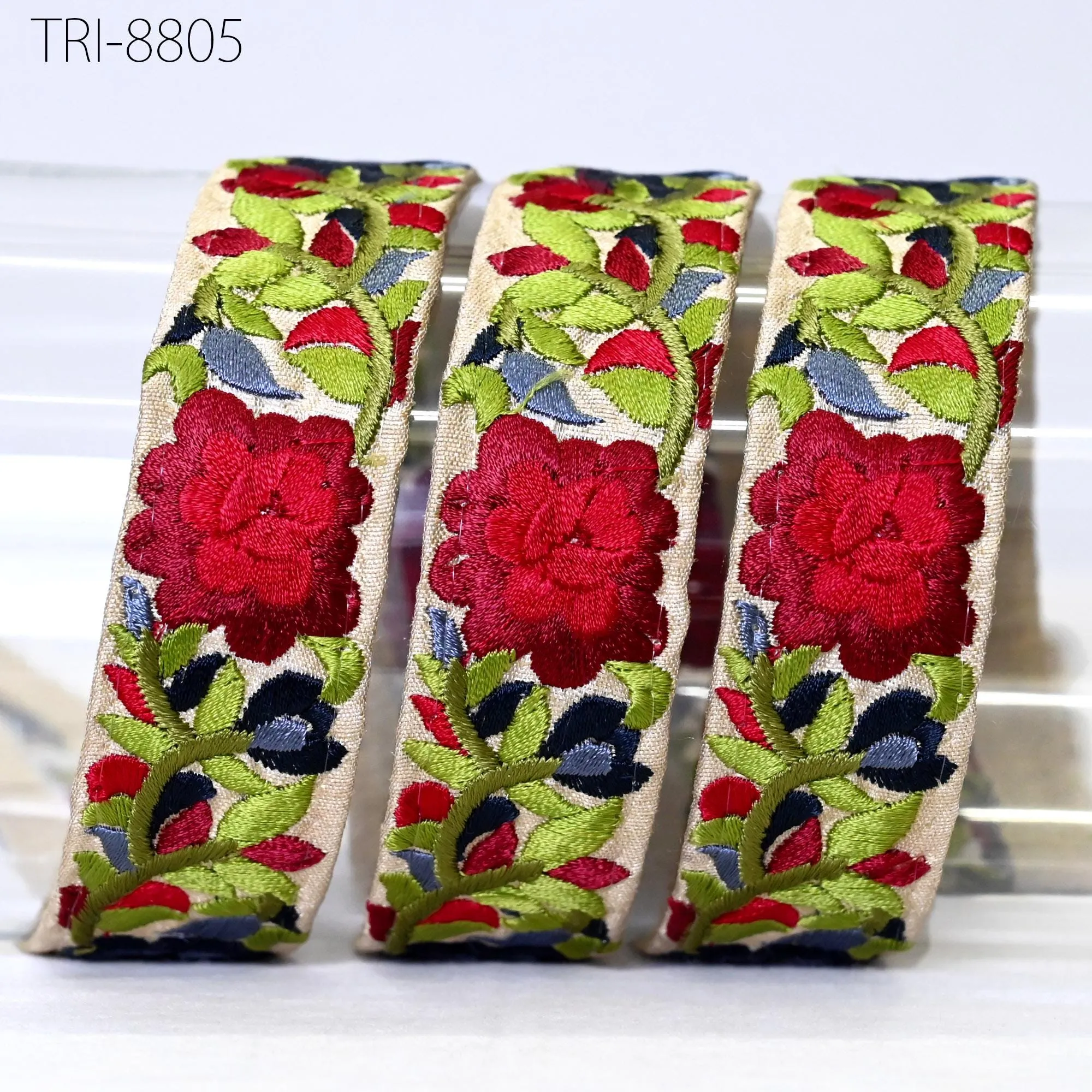 9 Yard Indian Red 30mm Embroidery Ribbon Tapes Embroidered Fabric Trim Sari Border Gift Wrapping Lace Embellishment DIY Sewing Crafting