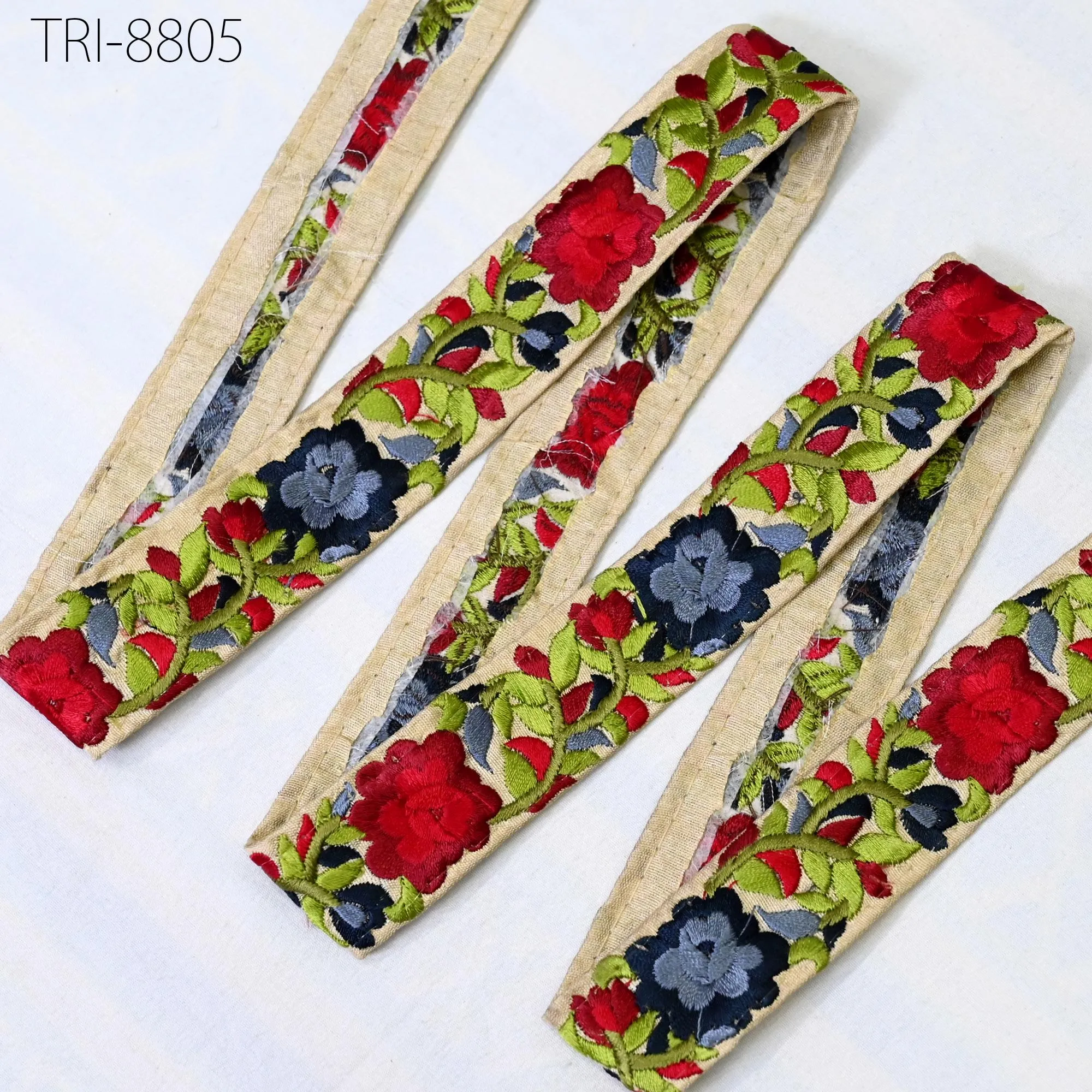 9 Yard Indian Red 30mm Embroidery Ribbon Tapes Embroidered Fabric Trim Sari Border Gift Wrapping Lace Embellishment DIY Sewing Crafting