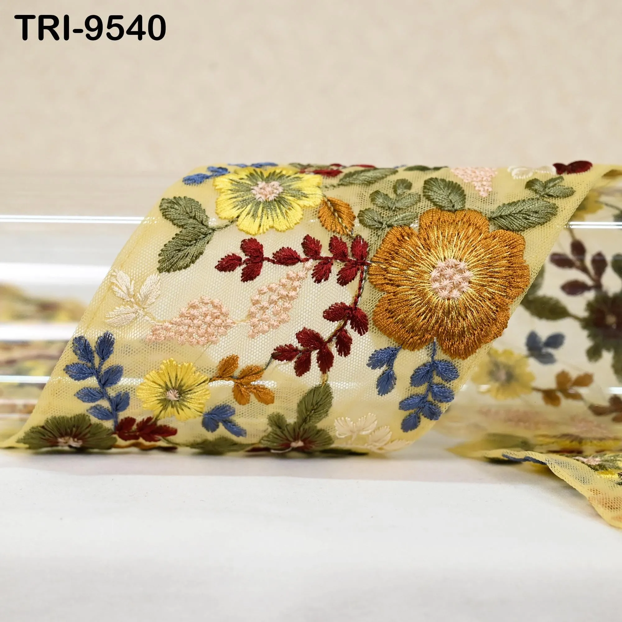 9 Yard Indian Yellow Embroidery Ribbon Embroidered Trims Saree Sewing Embellishment Costumes Accessories Crafting Borders Trimmings 10cm