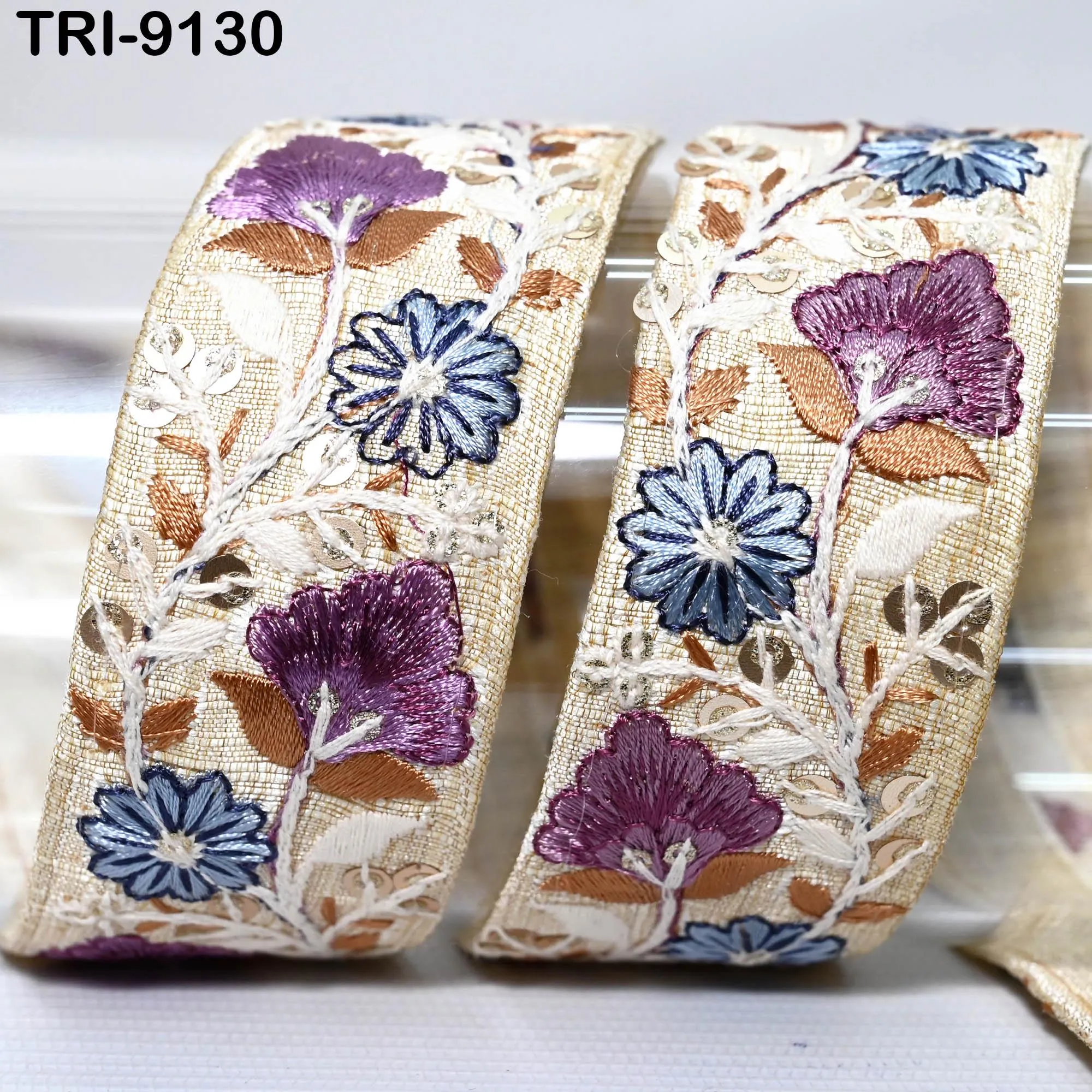 9 Yard Ivory Embroidery Ribbon 4cm Trim Embroidered Indian Sari Embellishments Sewing Crafting Bags Trimming Curtains Shoe Making Dog Collar