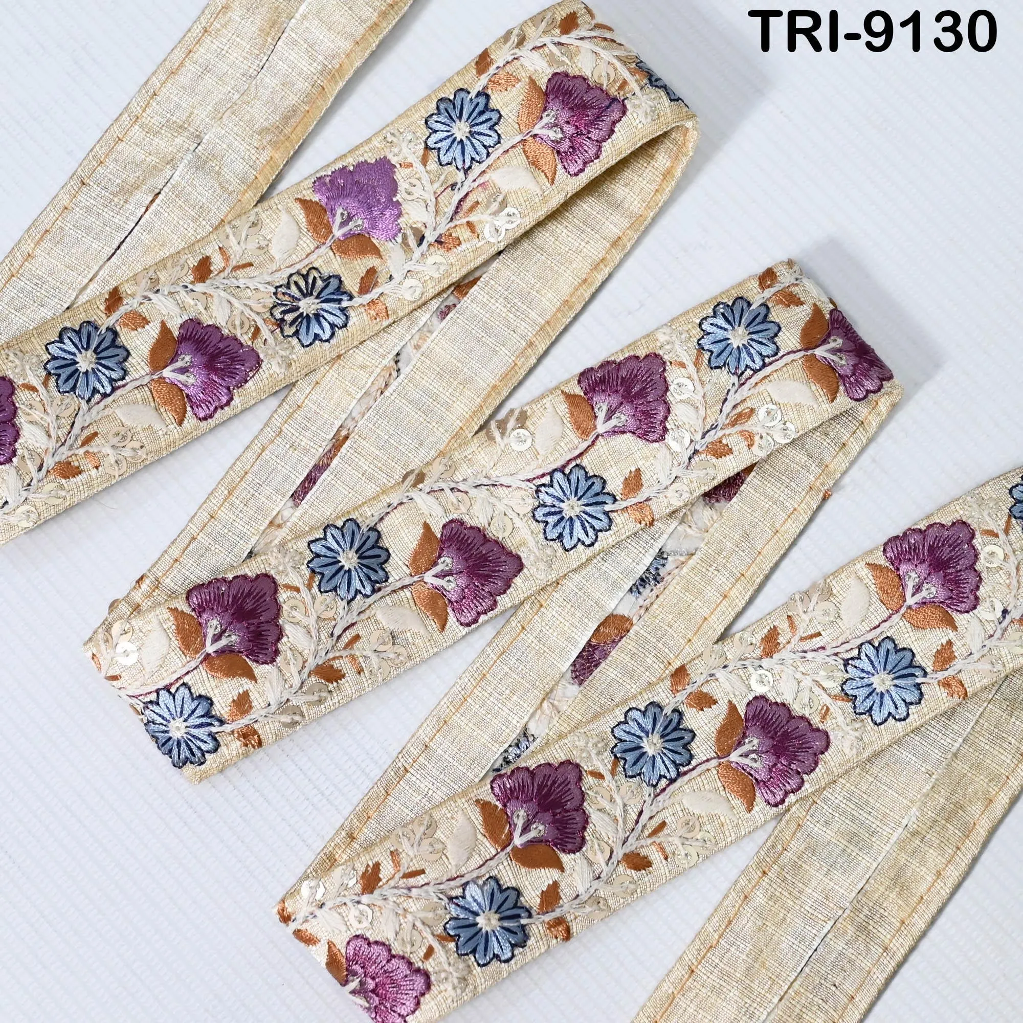 9 Yard Ivory Embroidery Ribbon 4cm Trim Embroidered Indian Sari Embellishments Sewing Crafting Bags Trimming Curtains Shoe Making Dog Collar