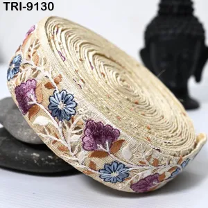 9 Yard Ivory Embroidery Ribbon 4cm Trim Embroidered Indian Sari Embellishments Sewing Crafting Bags Trimming Curtains Shoe Making Dog Collar