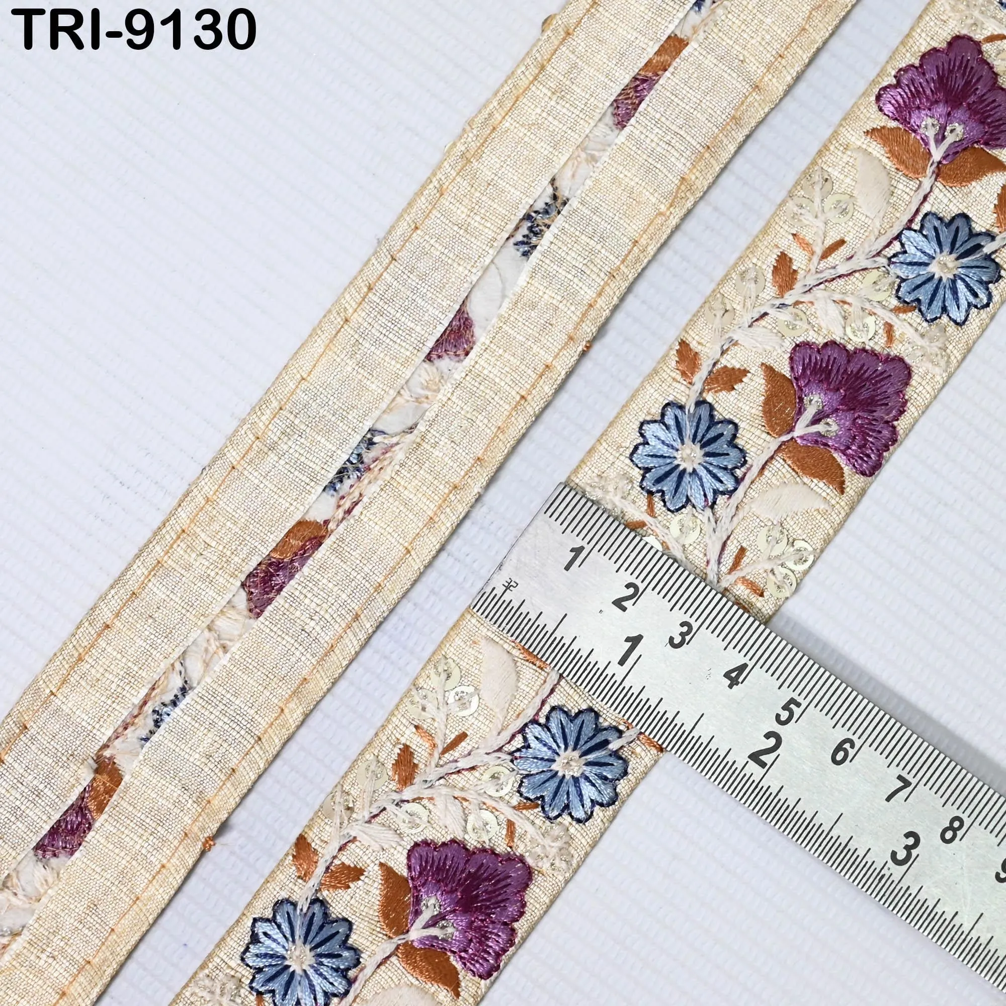 9 Yard Ivory Embroidery Ribbon 4cm Trim Embroidered Indian Sari Embellishments Sewing Crafting Bags Trimming Curtains Shoe Making Dog Collar