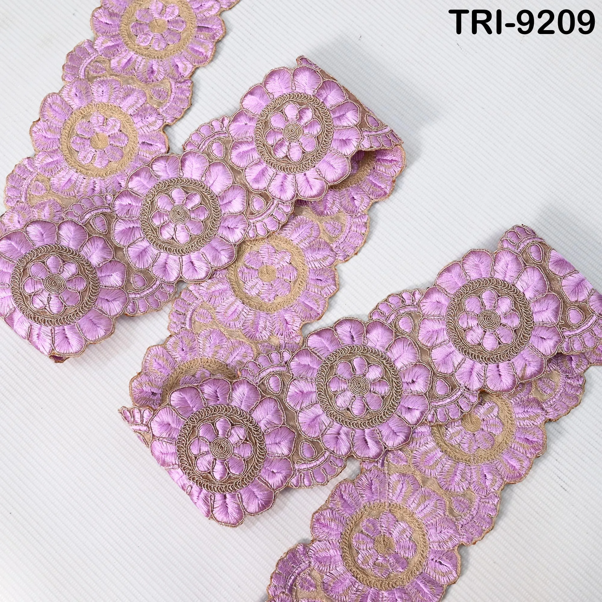 9 Yard Lilac Indian Embroidery Trim Ribbon 8cm Embroidered Wedding Sari Lehenga Border Saree  Sewing Crafting Wall Decor Curtains Headbands