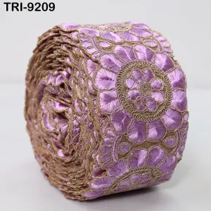 9 Yard Lilac Indian Embroidery Trim Ribbon 8cm Embroidered Wedding Sari Lehenga Border Saree  Sewing Crafting Wall Decor Curtains Headbands