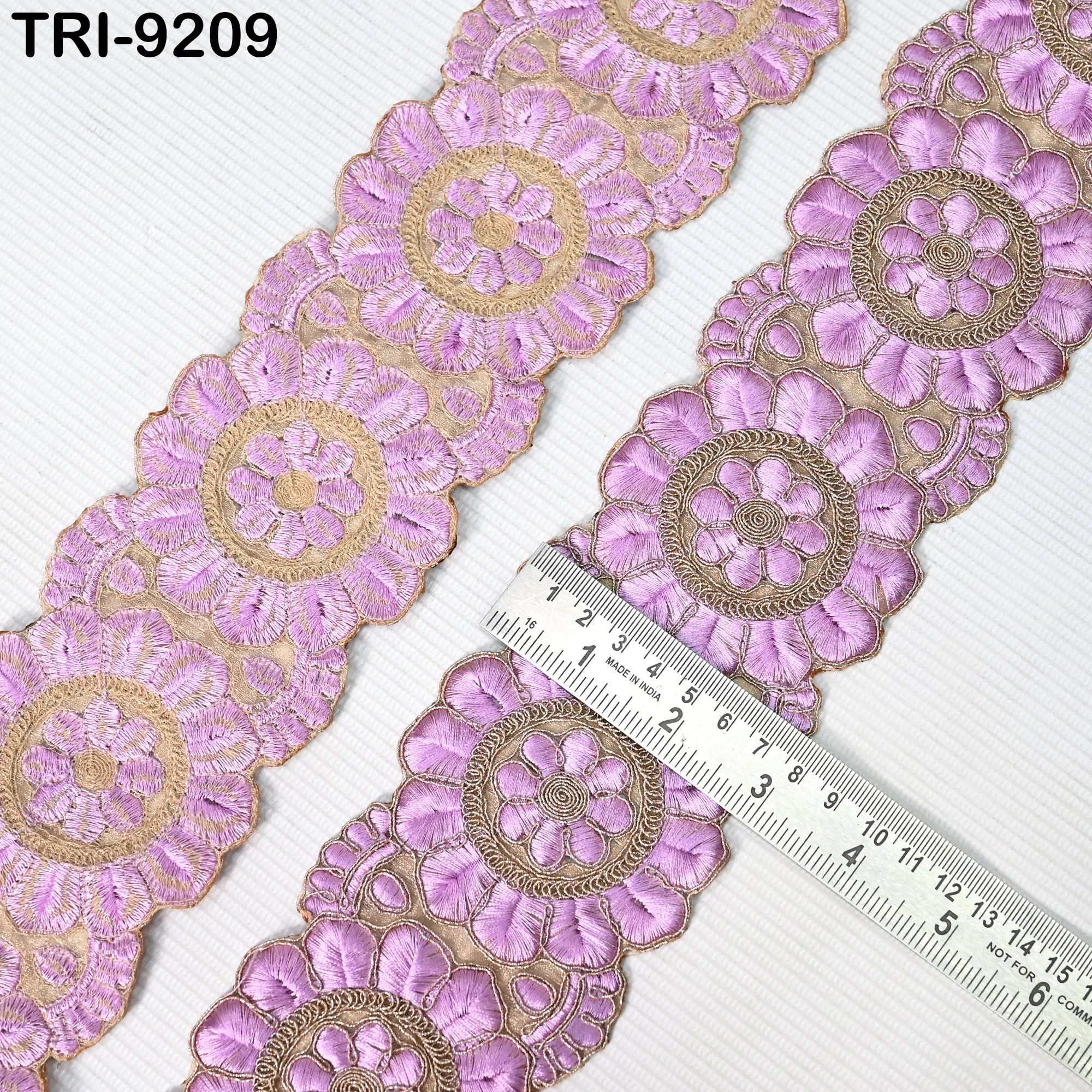 9 Yard Lilac Indian Embroidery Trim Ribbon 8cm Embroidered Wedding Sari Lehenga Border Saree  Sewing Crafting Wall Decor Curtains Headbands