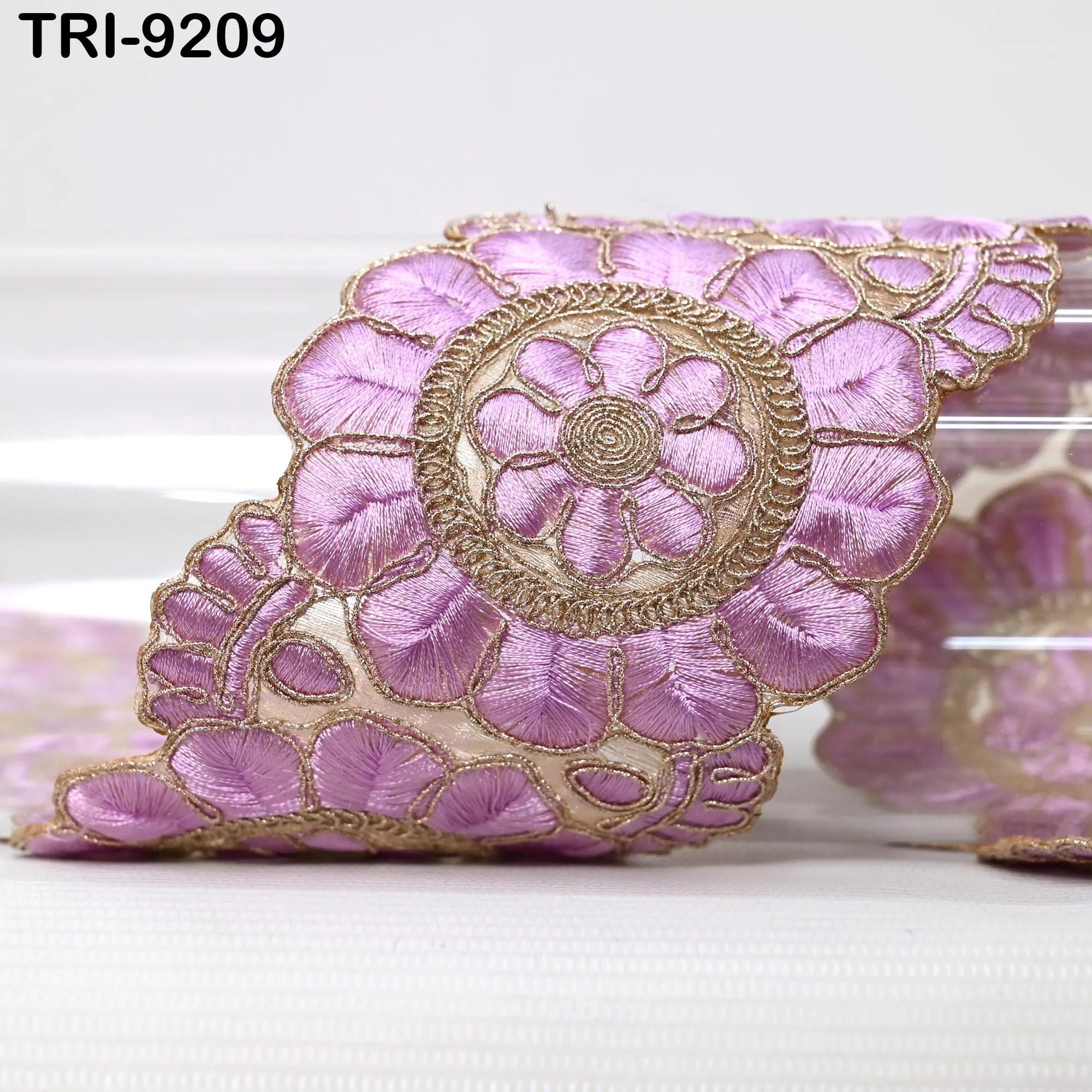 9 Yard Lilac Indian Embroidery Trim Ribbon 8cm Embroidered Wedding Sari Lehenga Border Saree  Sewing Crafting Wall Decor Curtains Headbands