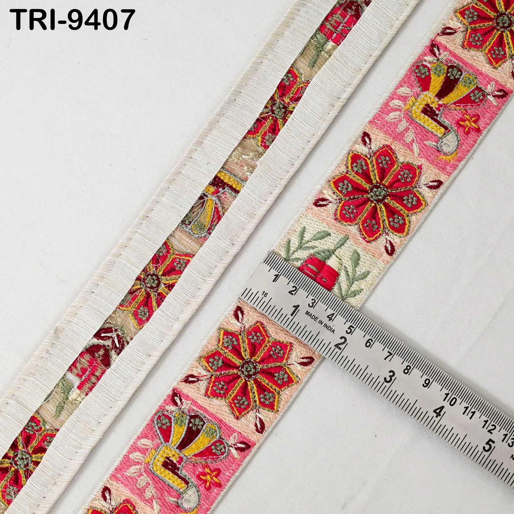 9 Yard Multicolor Embroidery Ribbon Trim 4cm Theatrical Costumes Sewing DIY Crafting Border Indian Embroidered Trimmings Laces Junk Journals