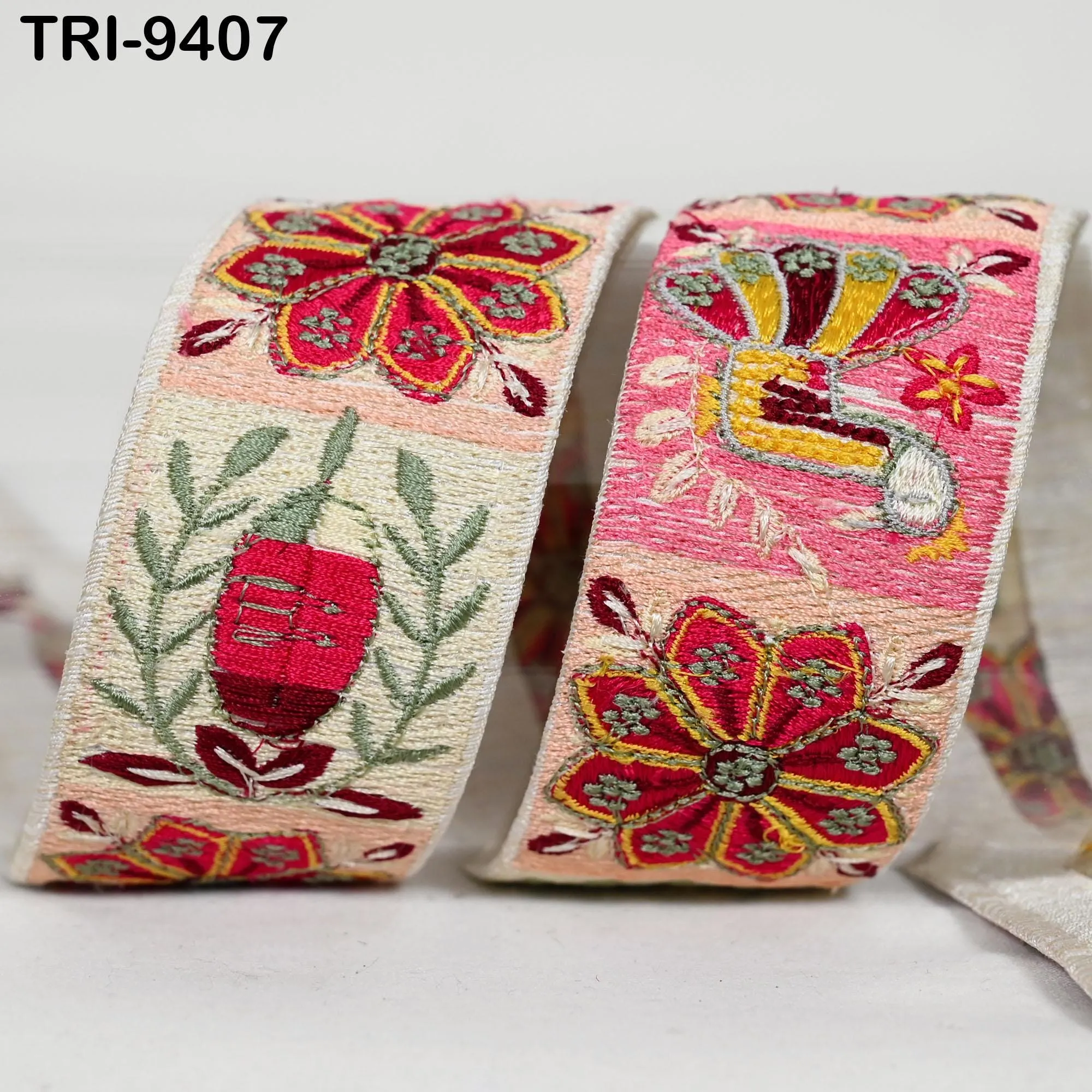 9 Yard Multicolor Embroidery Ribbon Trim 4cm Theatrical Costumes Sewing DIY Crafting Border Indian Embroidered Trimmings Laces Junk Journals