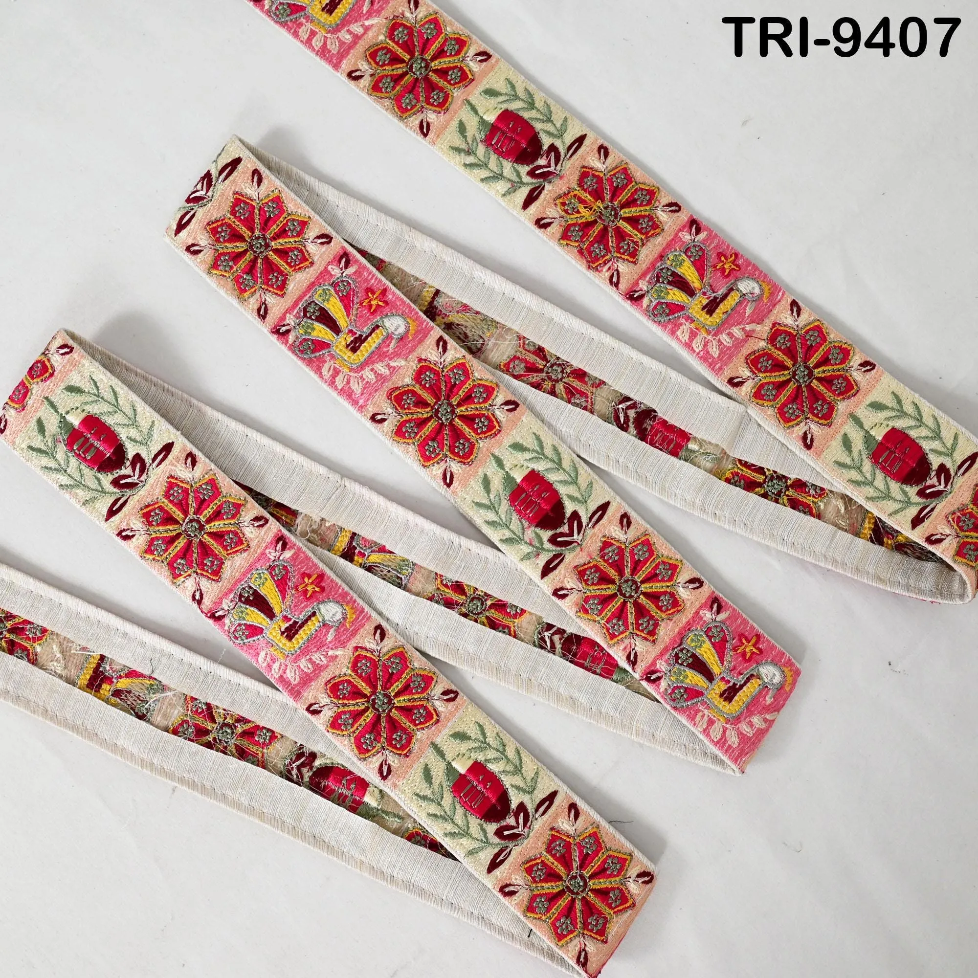 9 Yard Multicolor Embroidery Ribbon Trim 4cm Theatrical Costumes Sewing DIY Crafting Border Indian Embroidered Trimmings Laces Junk Journals