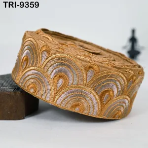 9 Yard Mustard 5cm Embroidery Trim Ribbon Border Embroidered Fabric Gift Wrapping Saree Crafting Shoe making Lampshades Belts Embellishment