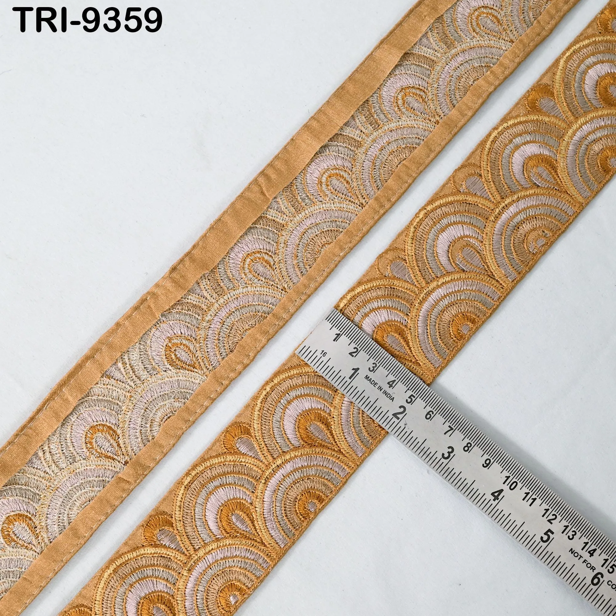 9 Yard Mustard 5cm Embroidery Trim Ribbon Border Embroidered Fabric Gift Wrapping Saree Crafting Shoe making Lampshades Belts Embellishment