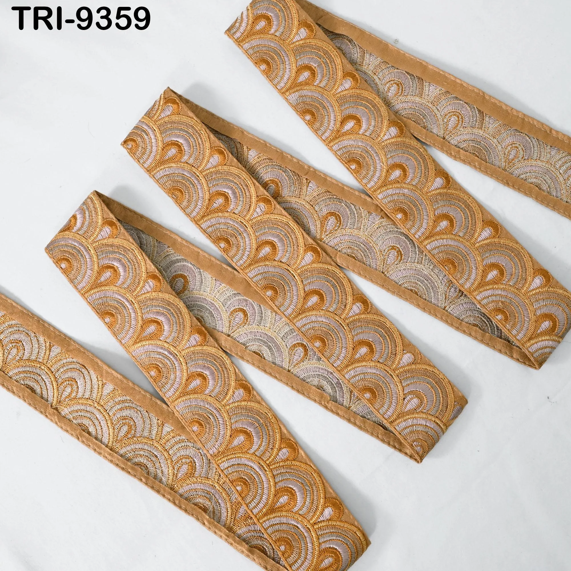9 Yard Mustard 5cm Embroidery Trim Ribbon Border Embroidered Fabric Gift Wrapping Saree Crafting Shoe making Lampshades Belts Embellishment