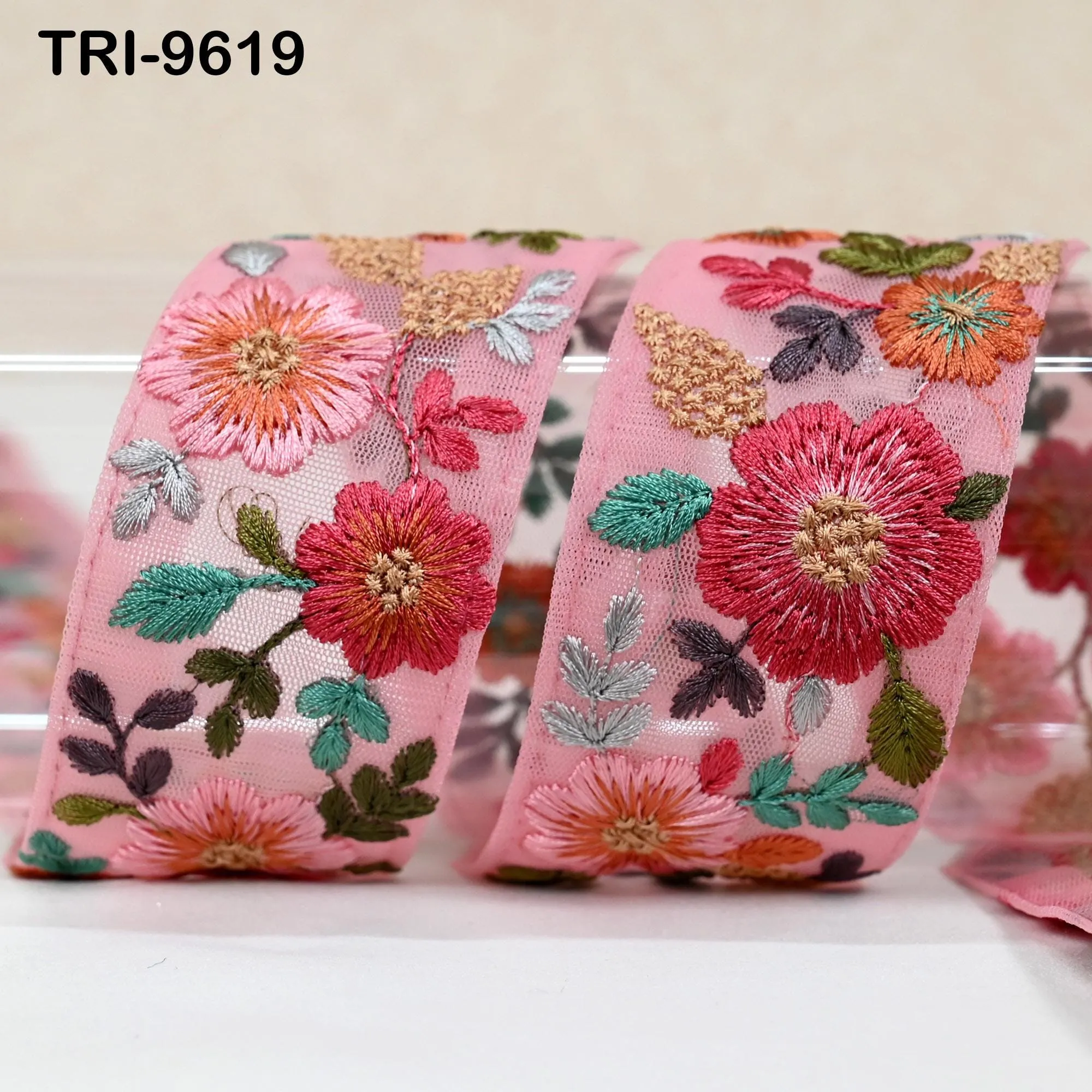 9 Yard Peach Indian Embroidery Ribbon 5cm Trim Sari Border DIY Crafting Sewing Embroidered Shoe making Designer Curtain Home Decor Trimmings