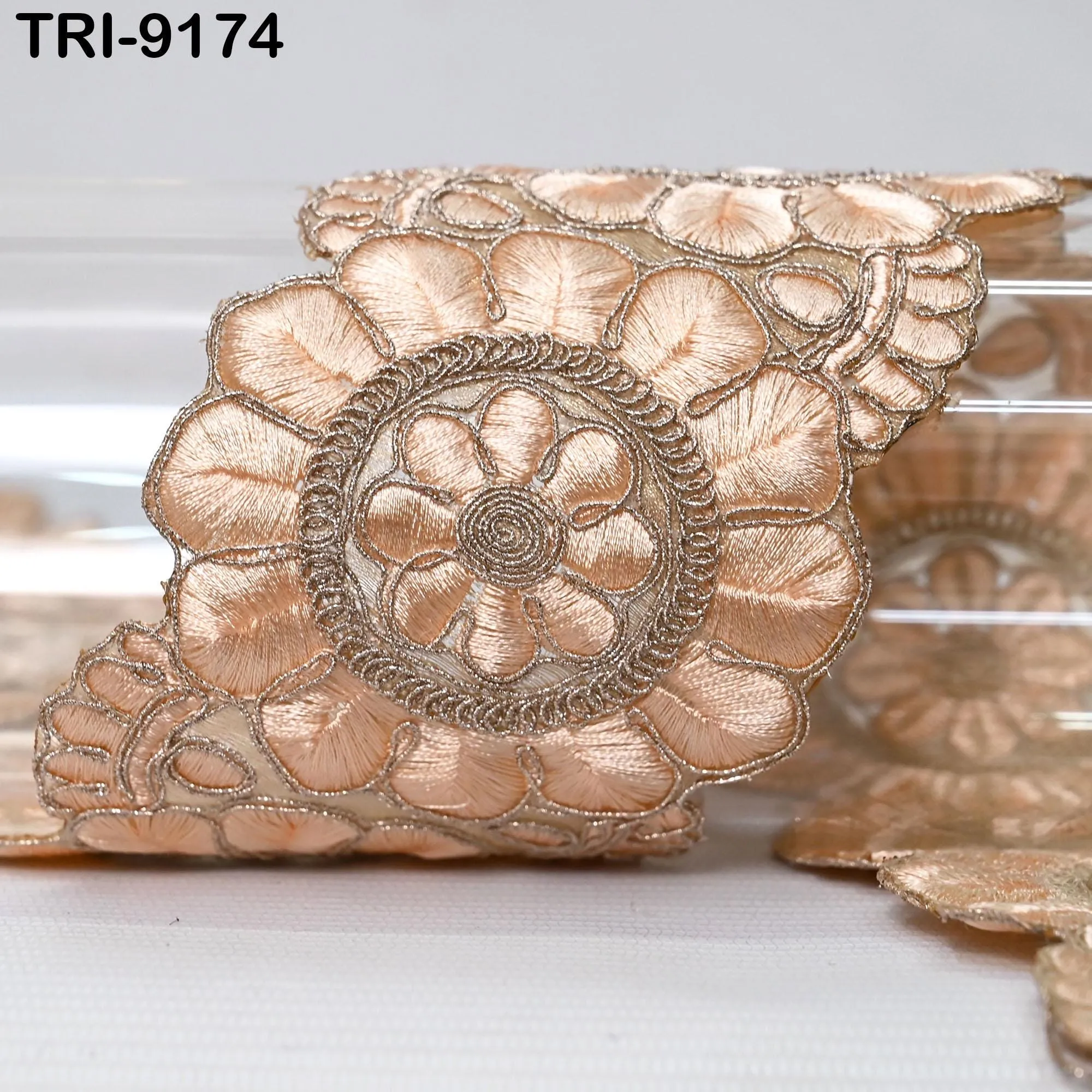 9 Yard Peach Indian Embroidery Trim 7cm Ribbon Embroidered Wedding Sari lehenga Border Saree  Sewing Crafting Wall Decor Curtains Headbands