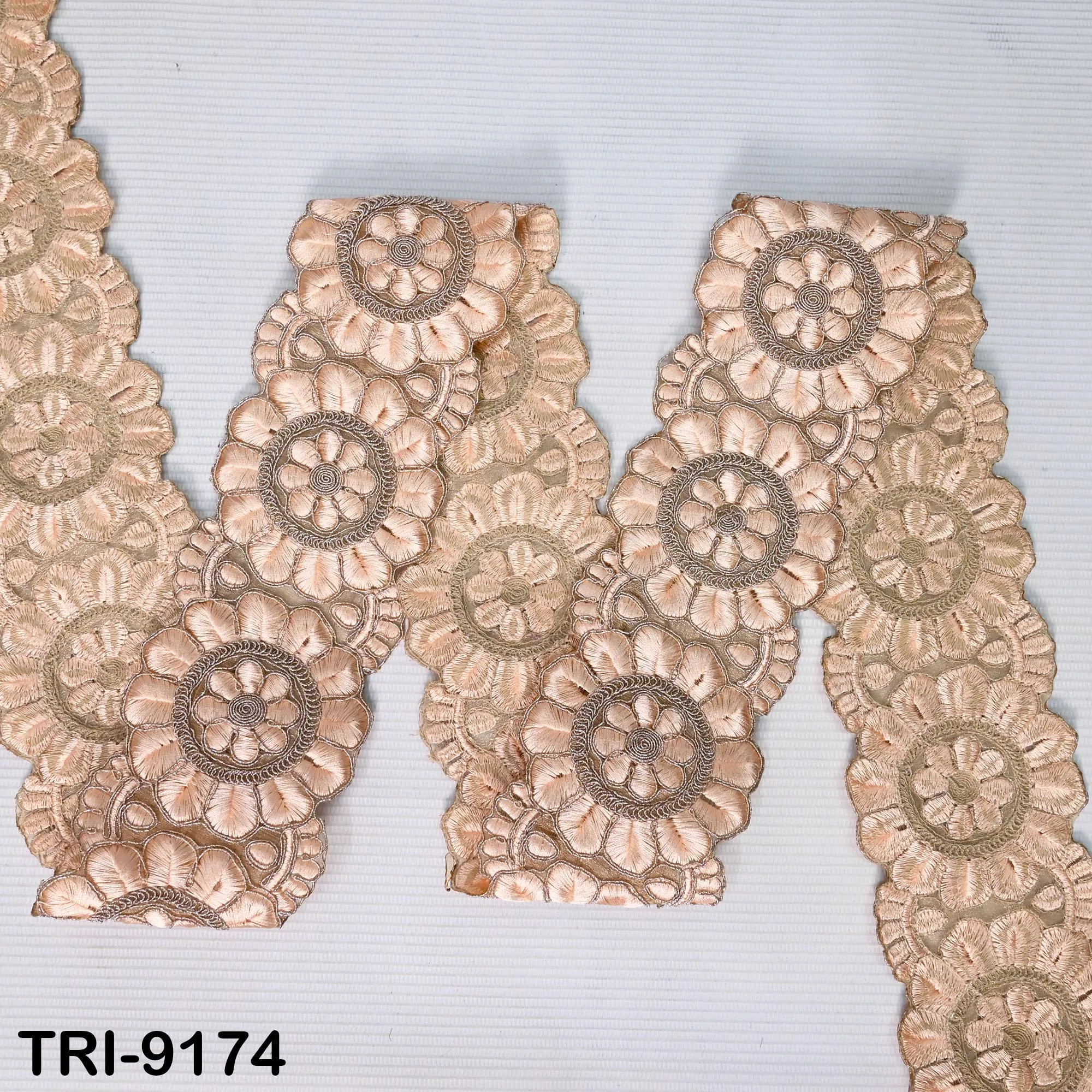 9 Yard Peach Indian Embroidery Trim 7cm Ribbon Embroidered Wedding Sari lehenga Border Saree  Sewing Crafting Wall Decor Curtains Headbands
