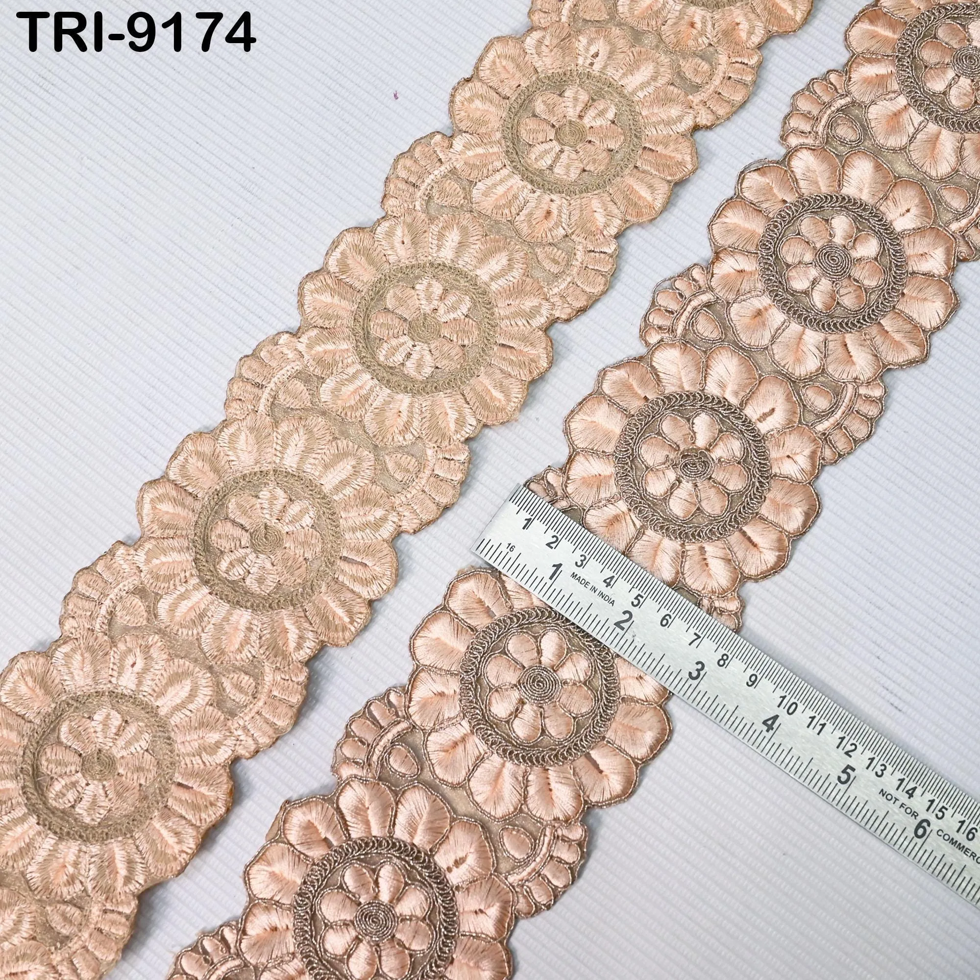 9 Yard Peach Indian Embroidery Trim 7cm Ribbon Embroidered Wedding Sari lehenga Border Saree  Sewing Crafting Wall Decor Curtains Headbands