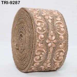 9 Yard Peach Indian Embroidery Trim Ribbon 8cm Embroidered Wedding Sari Theatrical Costumes Border Sewing DIY Crafting Wall Decor Headbands