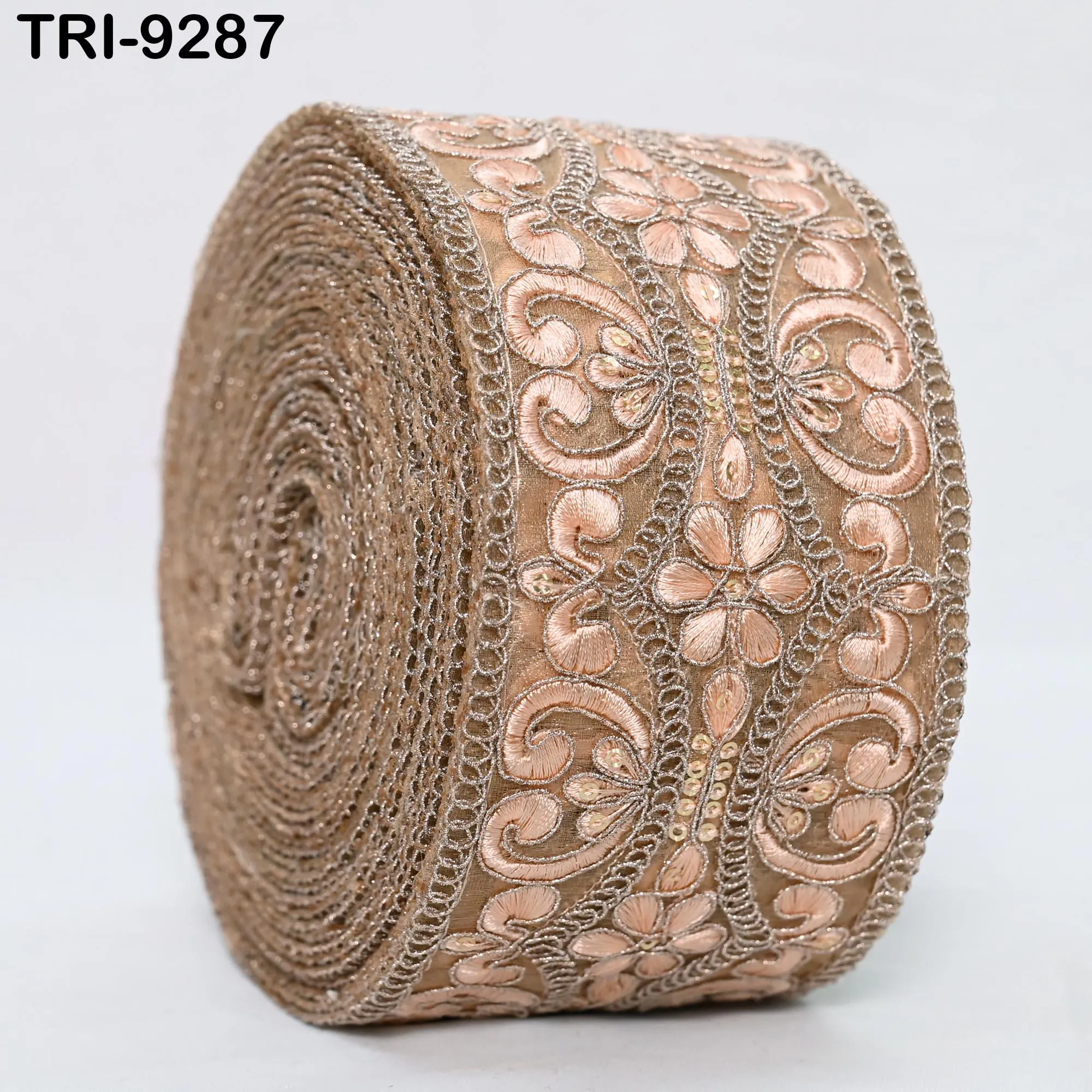 9 Yard Peach Indian Embroidery Trim Ribbon 8cm Embroidered Wedding Sari Theatrical Costumes Border Sewing DIY Crafting Wall Decor Headbands