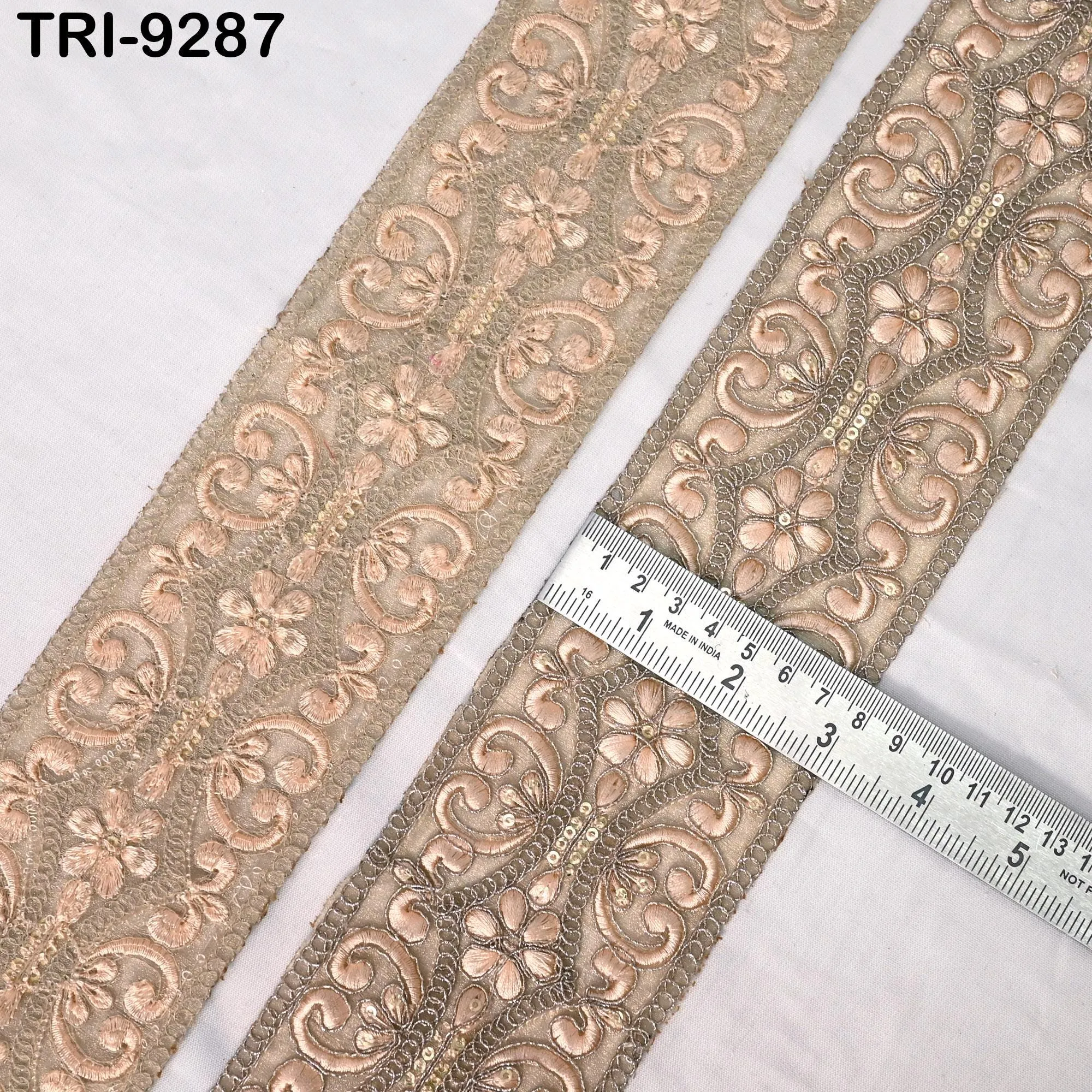 9 Yard Peach Indian Embroidery Trim Ribbon 8cm Embroidered Wedding Sari Theatrical Costumes Border Sewing DIY Crafting Wall Decor Headbands