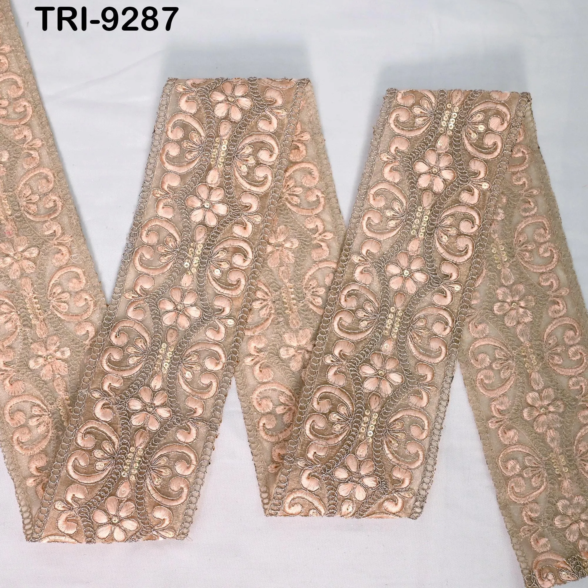9 Yard Peach Indian Embroidery Trim Ribbon 8cm Embroidered Wedding Sari Theatrical Costumes Border Sewing DIY Crafting Wall Decor Headbands