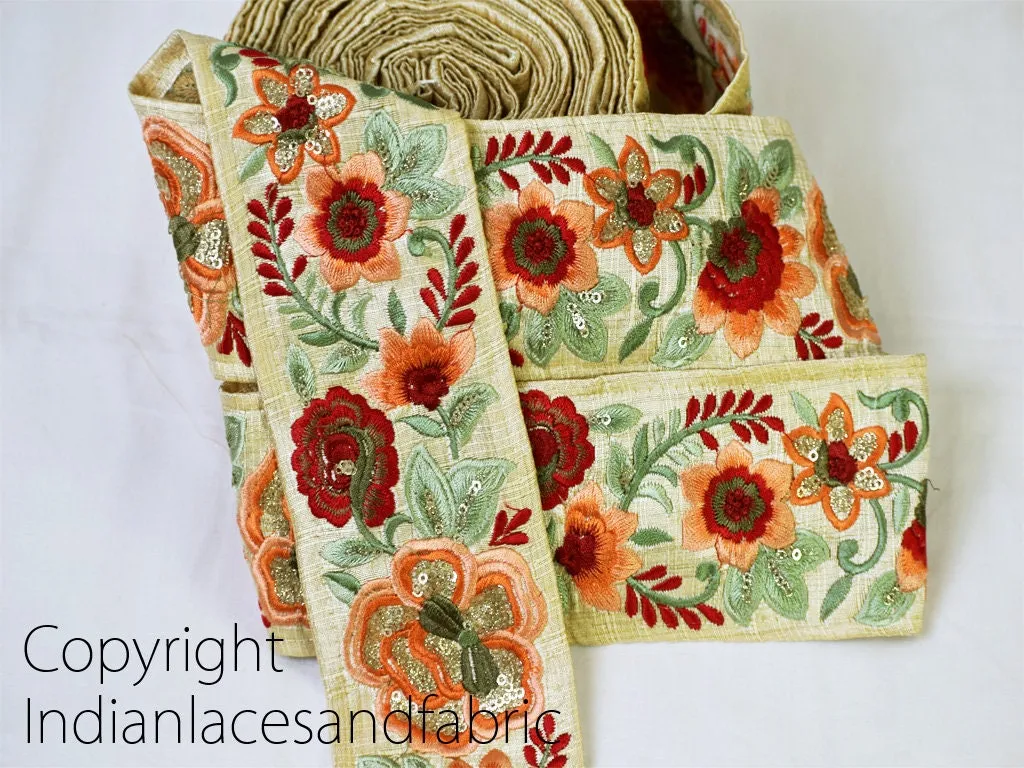 9 Yard Peach Silk 75mm Embroidery Ribbon Decorative Border Sewing Fabric Crafting Trimming Embellishments Laces For Designer Dresses