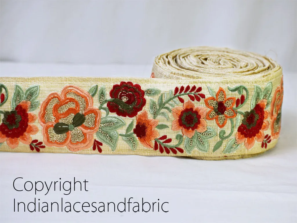 9 Yard Peach Silk 75mm Embroidery Ribbon Decorative Border Sewing Fabric Crafting Trimming Embellishments Laces For Designer Dresses
