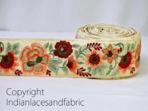 9 Yard Peach Silk 75mm Embroidery Ribbon Decorative Border Sewing Fabric Crafting Trimming Embellishments Laces For Designer Dresses
