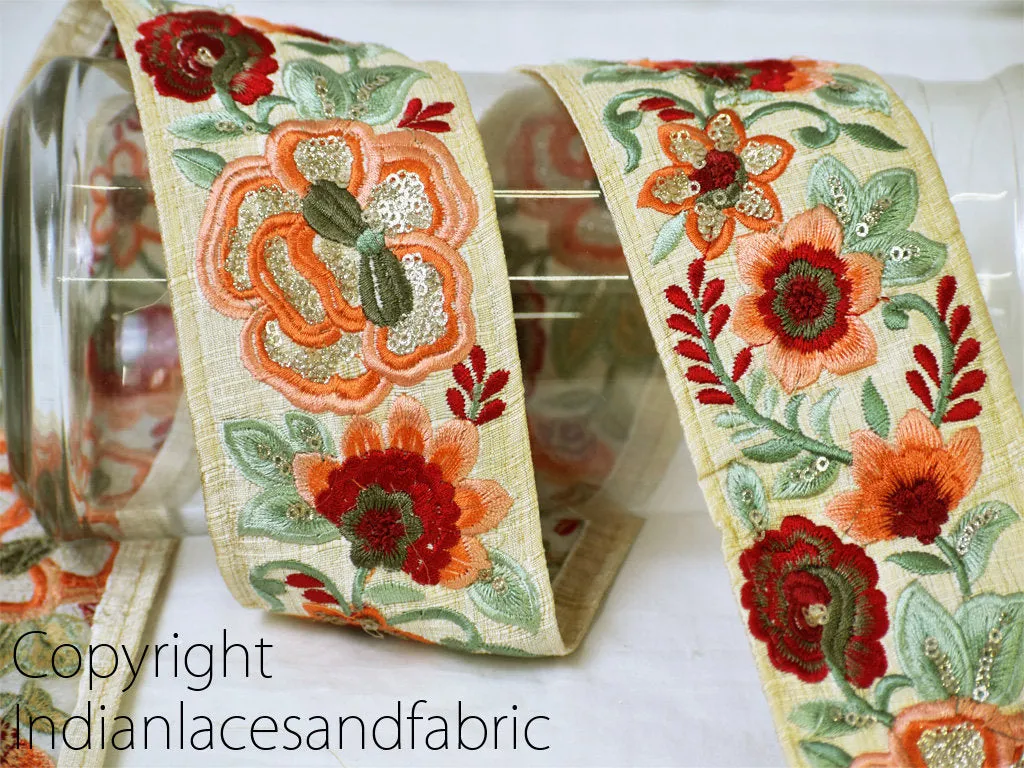 9 Yard Peach Silk 75mm Embroidery Ribbon Decorative Border Sewing Fabric Crafting Trimming Embellishments Laces For Designer Dresses