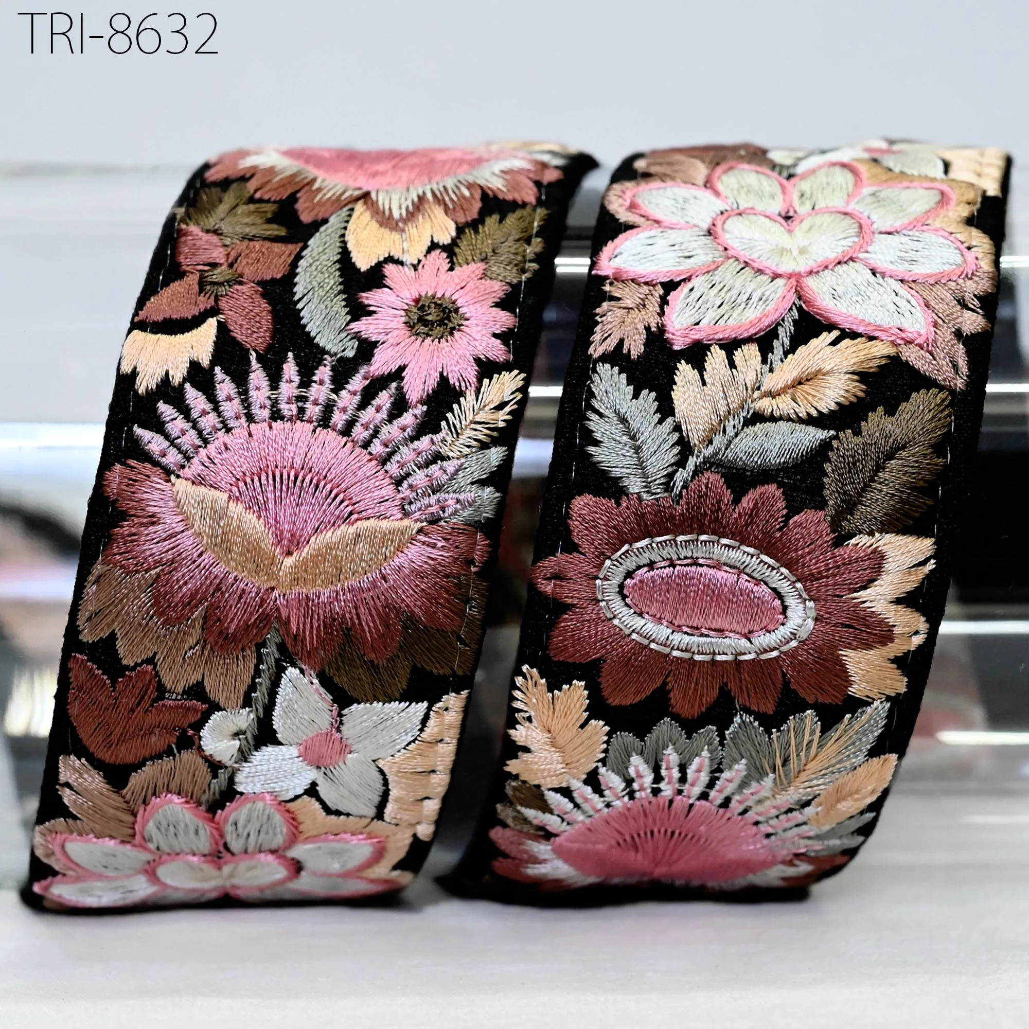 9 Yard Pink Embroidery 45mm Border Indian Embroidered Fabric Trim Gift Wrapping Saree Ribbon Crafting Christmas Decoration Embellish Trim