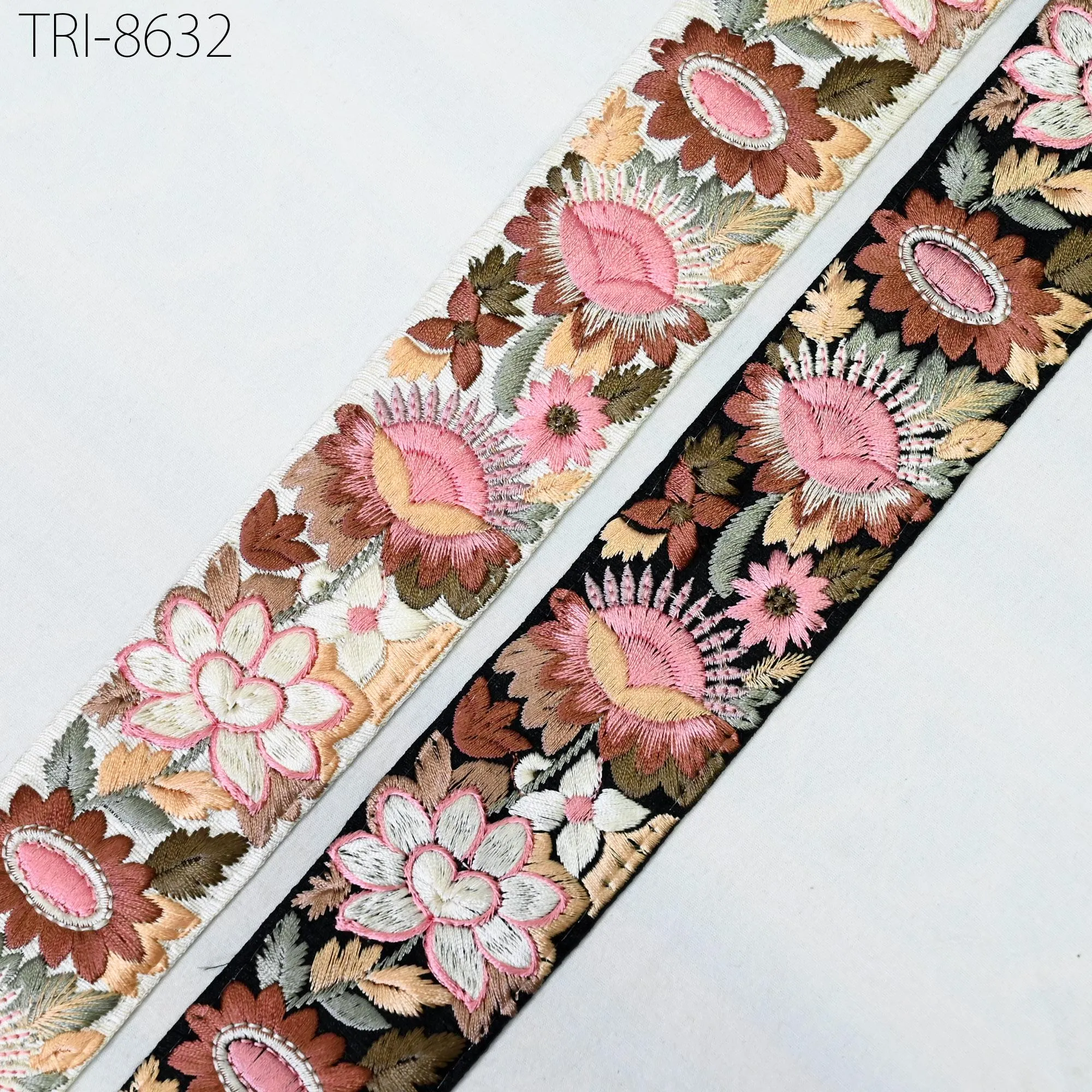 9 Yard Pink Embroidery 45mm Border Indian Embroidered Fabric Trim Gift Wrapping Saree Ribbon Crafting Christmas Decoration Embellish Trim