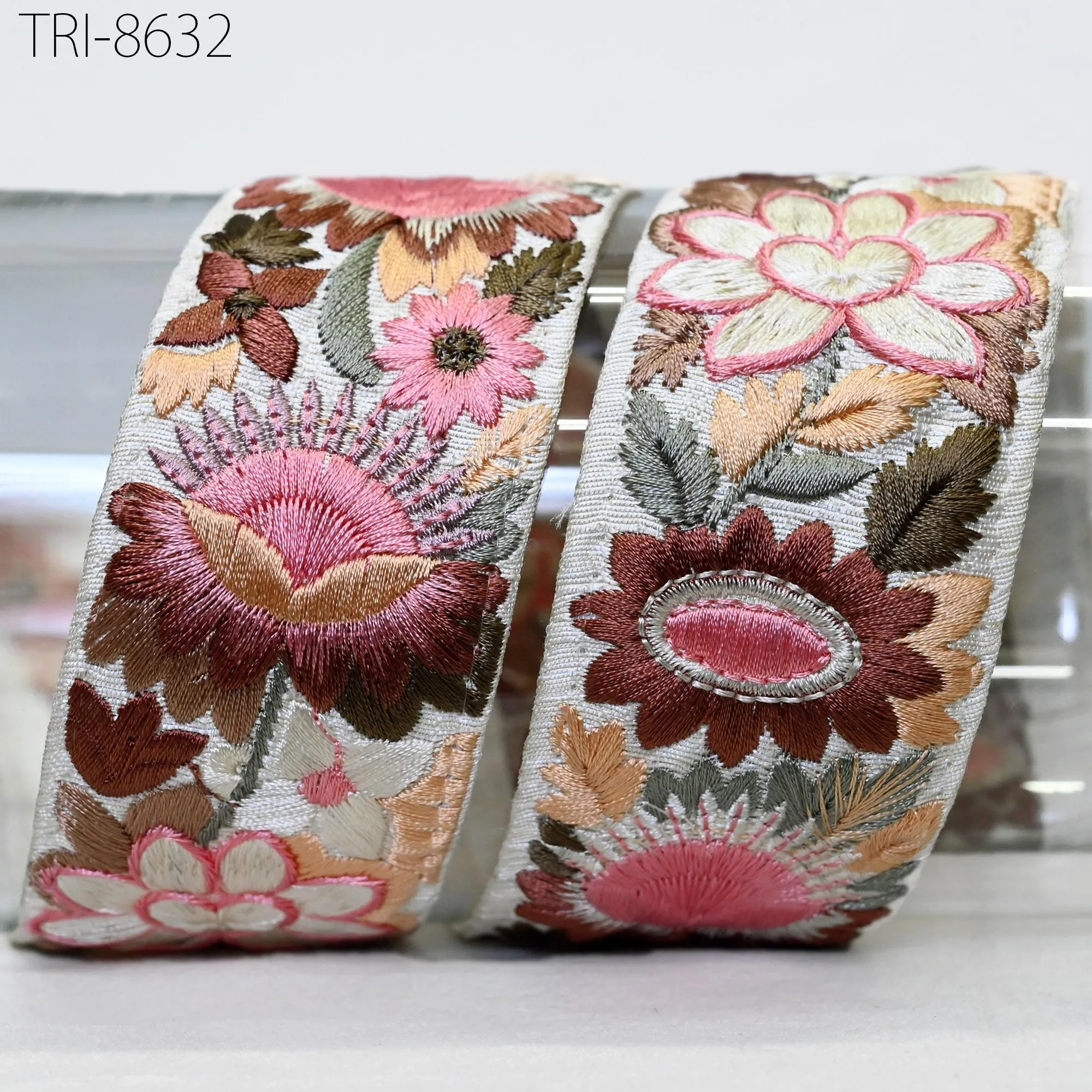 9 Yard Pink Embroidery 45mm Border Indian Embroidered Fabric Trim Gift Wrapping Saree Ribbon Crafting Christmas Decoration Embellish Trim