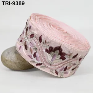 9 Yard Pink Embroidery Ribbons 6cm Indian Sari Border Embroidered Crafting Sewing Tablecloth Lampshade making Home Decor Costumes Trimming