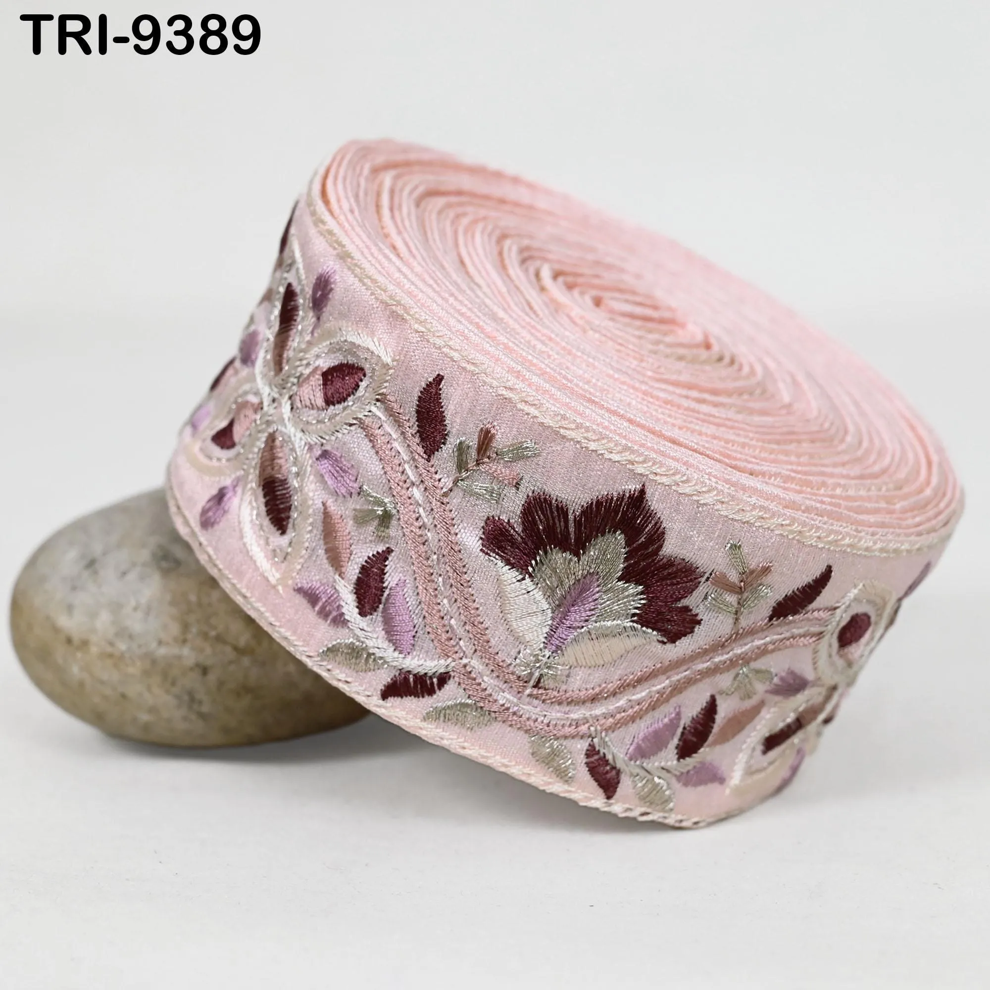 9 Yard Pink Embroidery Ribbons 6cm Indian Sari Border Embroidered Crafting Sewing Tablecloth Lampshade making Home Decor Costumes Trimming