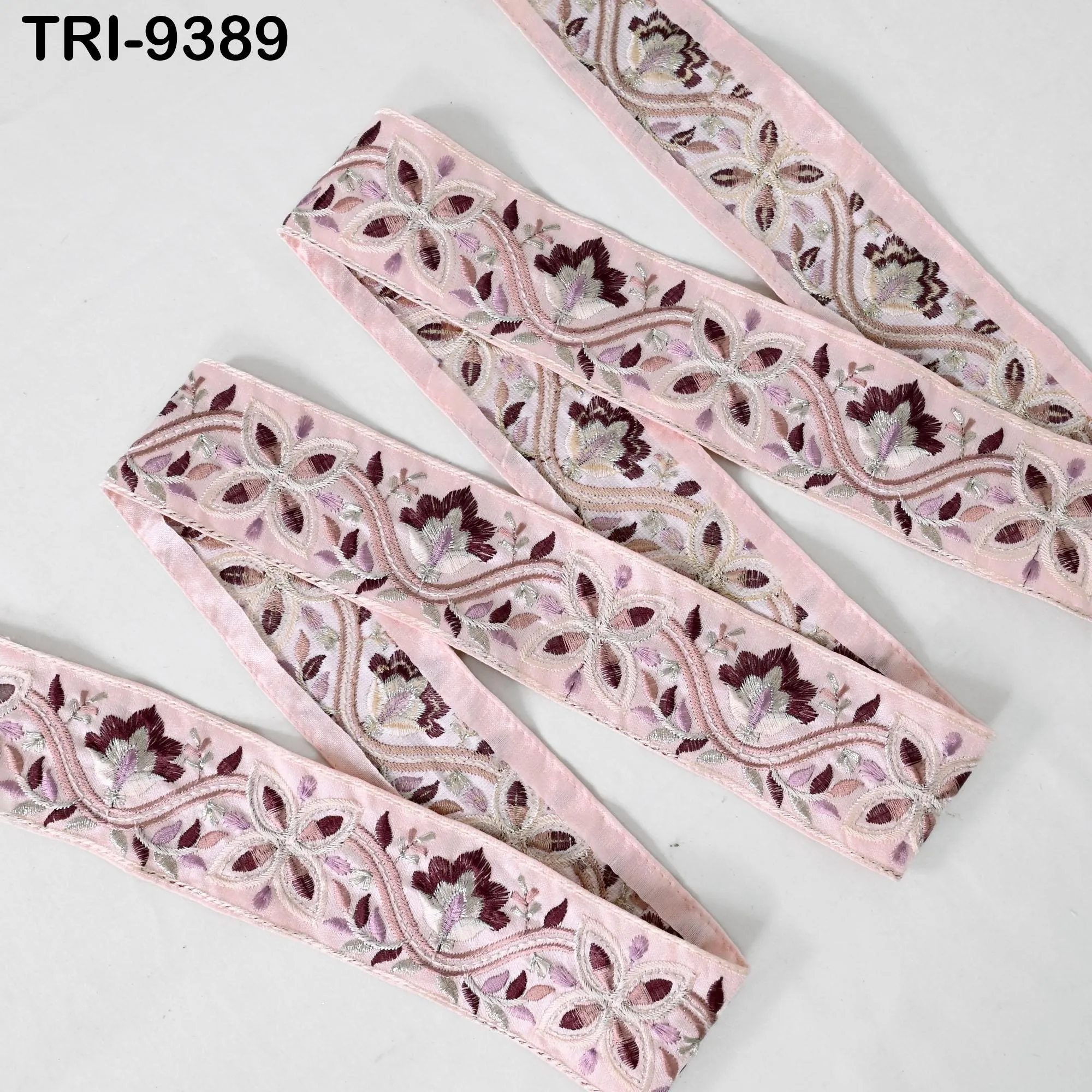 9 Yard Pink Embroidery Ribbons 6cm Indian Sari Border Embroidered Crafting Sewing Tablecloth Lampshade making Home Decor Costumes Trimming