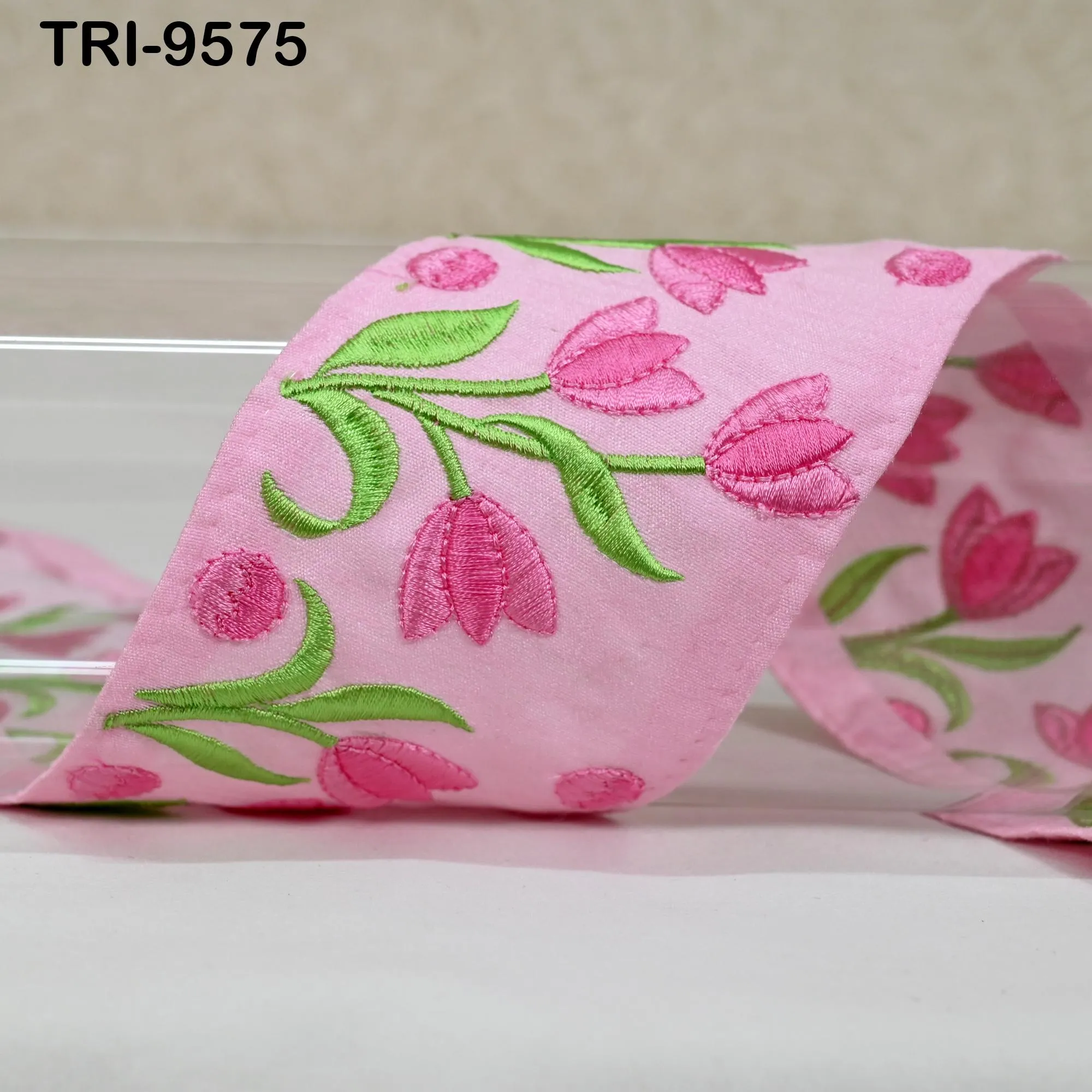 9 Yard Pink Floral Embroidery Ribbon Indian Sari Border Embroidered Crafting Junk Journals Sew Kids Theatrical Costumes Home Decor 7.62 cm