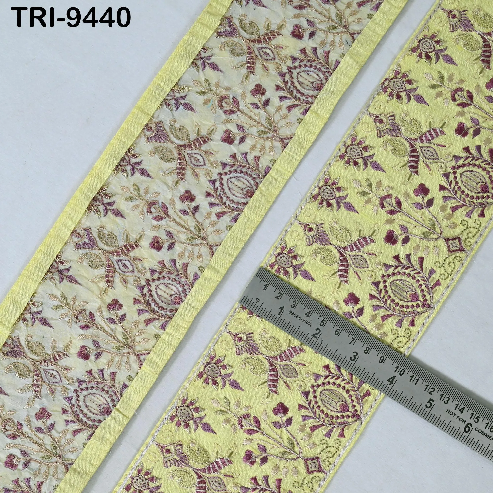 9 Yard Yellow Embroidered Ribbons 10cm Trim Indian Embroidery Laces | Sari Border Saree | DIY Crafting Beach Bag Decorative Trimmings Tapes