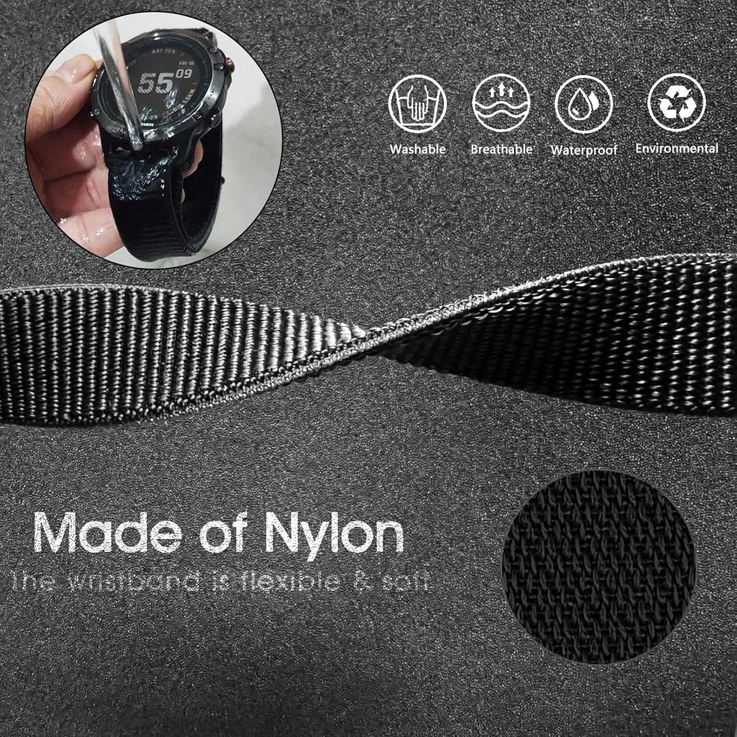 Abanen Hook and Loop Quick Dry 20mm Watch Band for Garmin Fenix 8 43mm / epix Pro 42mm / Fenix 7S/6S/5S, Woven Nylon Ultralight Sport Wristband Strap for Instinct 2S / Instinct E 40mm