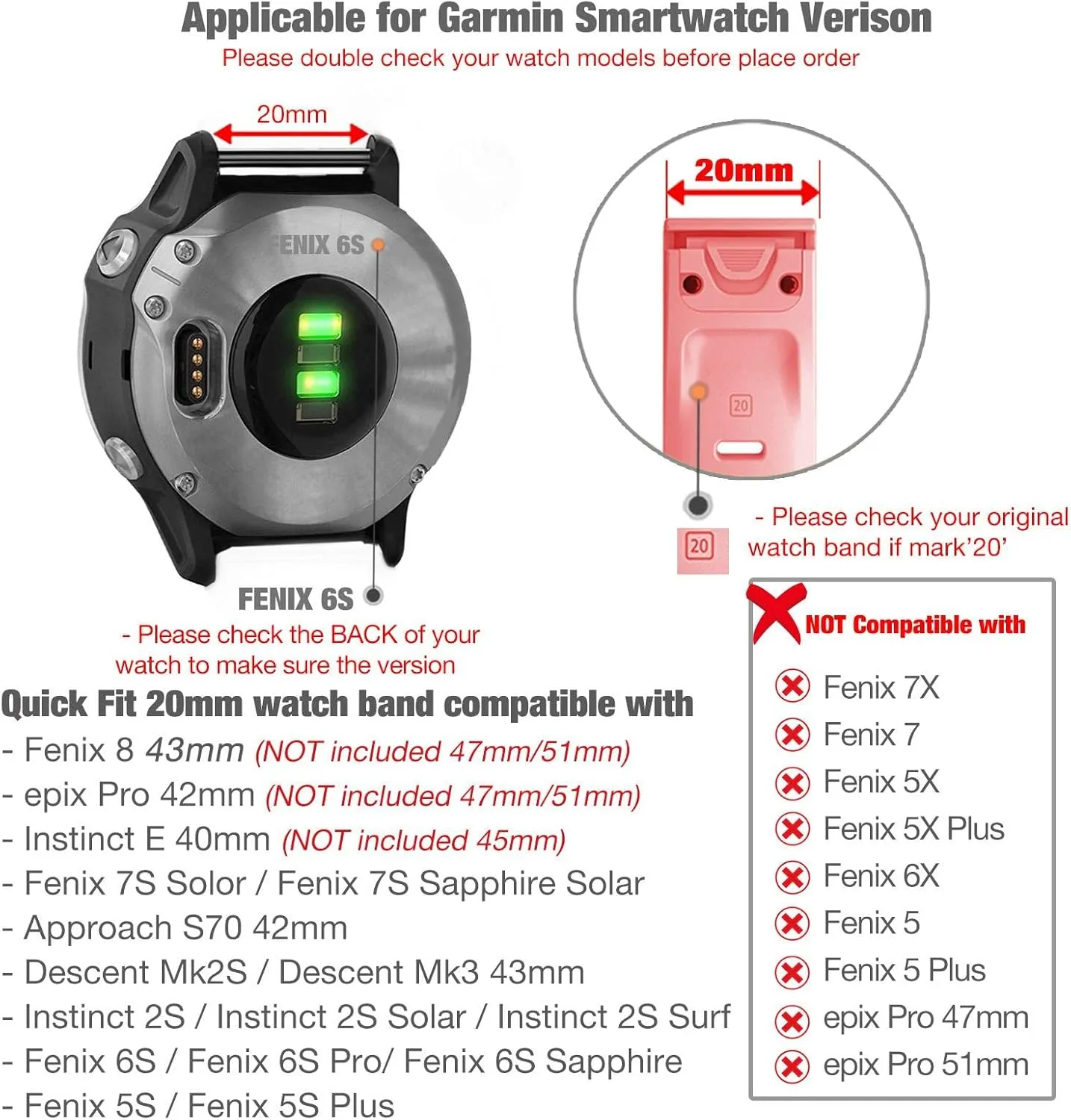 Abanen Hook and Loop Quick Dry 20mm Watch Band for Garmin Fenix 8 43mm / epix Pro 42mm / Fenix 7S/6S/5S, Woven Nylon Ultralight Sport Wristband Strap for Instinct 2S / Instinct E 40mm