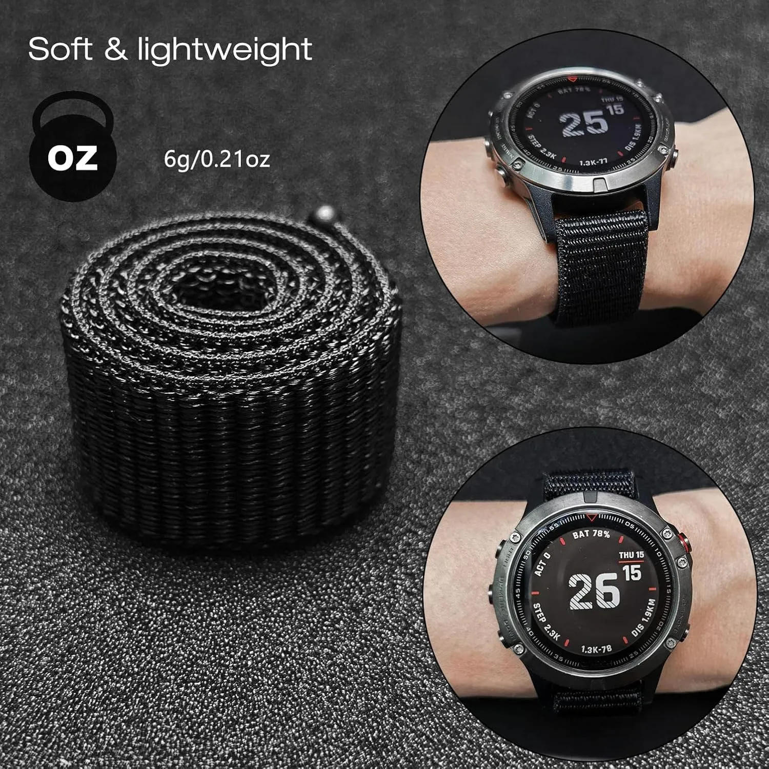 Abanen Hook and Loop Quick Dry 20mm Watch Band for Garmin Fenix 8 43mm / epix Pro 42mm / Fenix 7S/6S/5S, Woven Nylon Ultralight Sport Wristband Strap for Instinct 2S / Instinct E 40mm