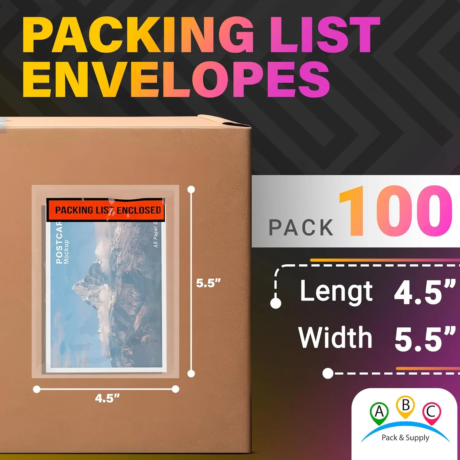 ABC Packing List Envelopes, 4.5 x 5.5 Inch. 100 Pack 2 Mil Polyethylene Clear Self Adhesive Pouch. Plastic Shipping Label Pouches with Red Panel Packing List Enclosed for Invoice and Order Management