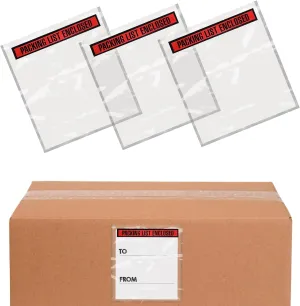 ABC Packing List Envelopes, 4.5 x 5.5 Inch. 100 Pack 2 Mil Polyethylene Clear Self Adhesive Pouch. Plastic Shipping Label Pouches with Red Panel Packing List Enclosed for Invoice and Order Management