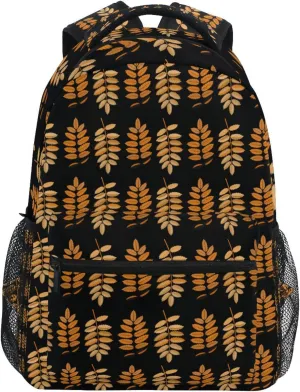 Acpiggto Backpack Daypack Orange Khaki Floral Leaves Country Garden Shoulder Bag with Name Label Tag With Padded Shoulder Strap Large Medium Size