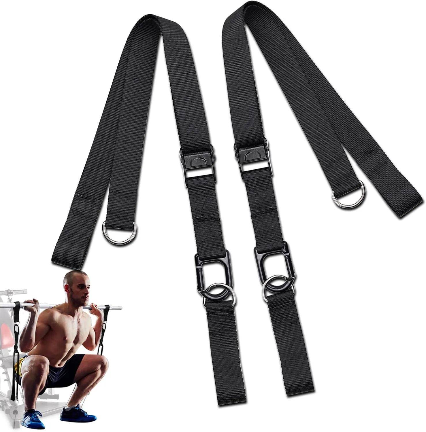 Adjustable Squat Bar Extension Straps – High - Strength Tear - Resistant Fitness Straps Compatible with Home Gym Cable Machines Ideal for Squats & Leg Workouts Secure Metal Buckles Easy Installation