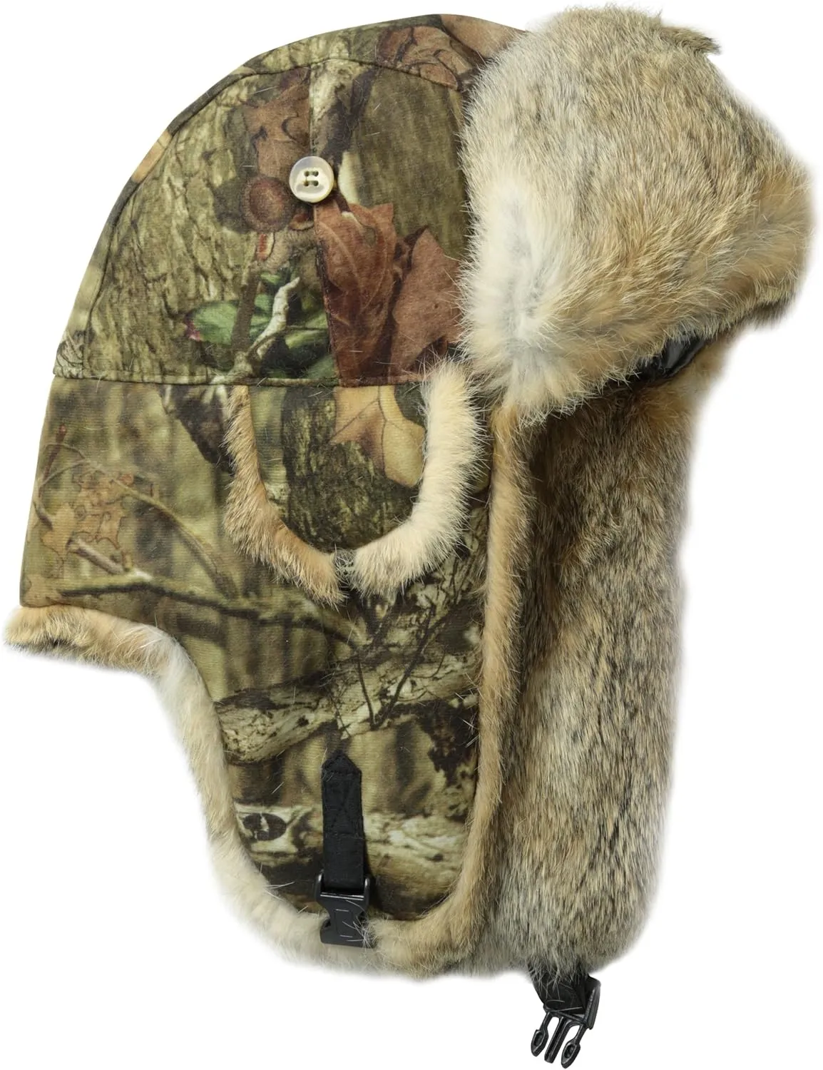 Advantage Timber Saddlecloth Pilot Hat Real Rabbit Fur Trapper Hunting Cap