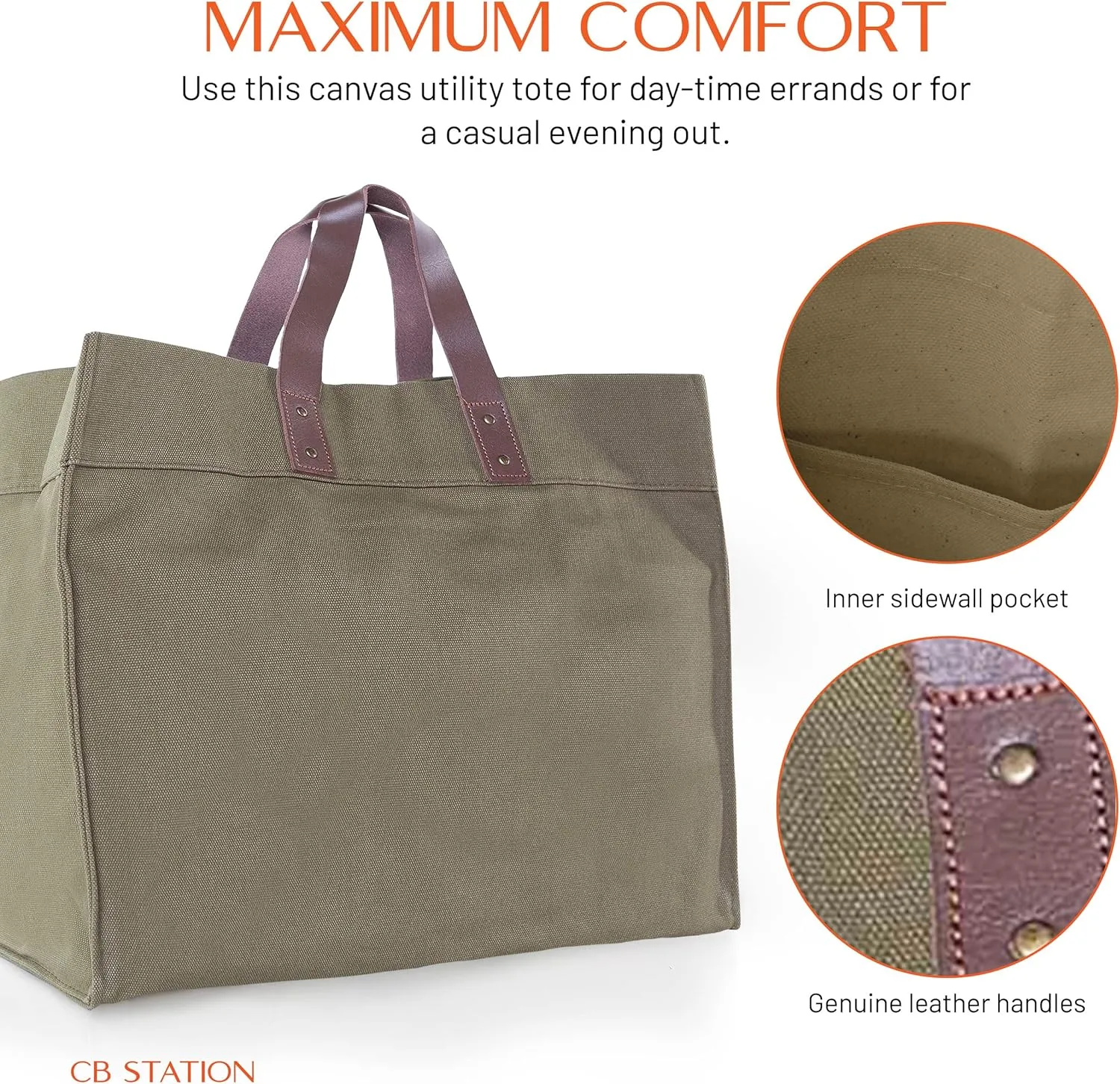 Advantage Tote Bag – Premium Quality & Sustainable Canvas Tote, Classic Tote bag with Genuine Leather Accents