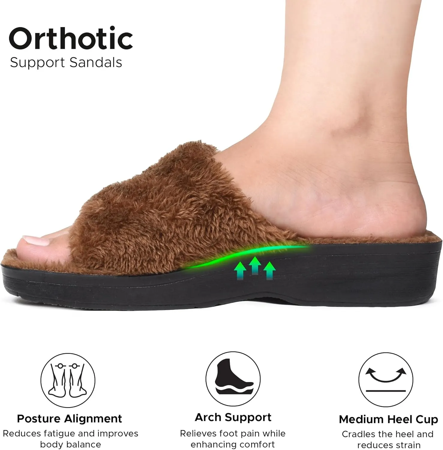 AEROTHOTIC Soft Fuzzy Slippers Outdoor and Indoor with Non-Slip Sole Stylish Straps Comfortable Womens Slippers Open Toe Home Travel Vacation Wear