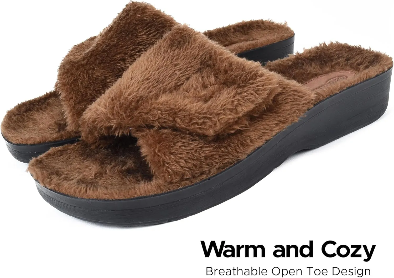 AEROTHOTIC Soft Fuzzy Slippers Outdoor and Indoor with Non-Slip Sole Stylish Straps Comfortable Womens Slippers Open Toe Home Travel Vacation Wear
