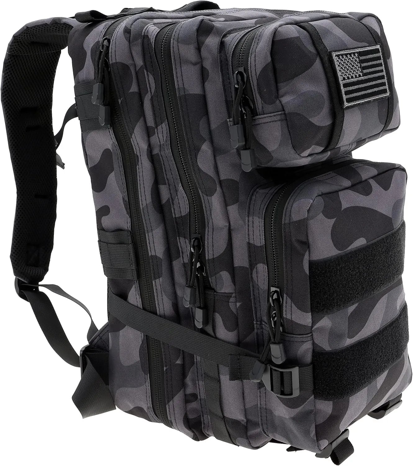 AGOZ Camouflage Black Multi-Compartment Backpack – Heavy Duty Large Bag - Gear Bag for Outdoor, Hiking, Fishing, Camping, Gym, Travel and School