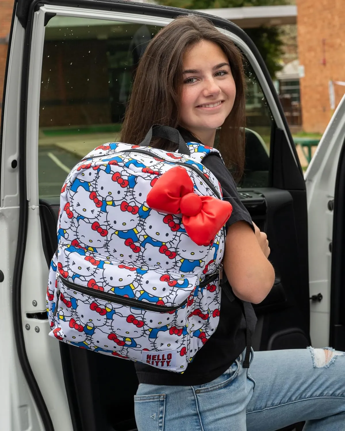 AI ACCESSORY INNOVATIONS Hello Kitty Kawaii Backpack, 16” Allover Print with 3D Iconic Hello Kitty Bow
